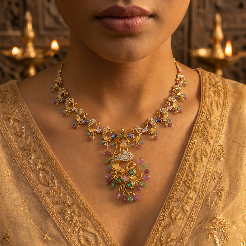 Lab-Grown Diamond Necklace in 22K Yellow Gold – 2.3 Ct, 231 Diamonds thumbnail