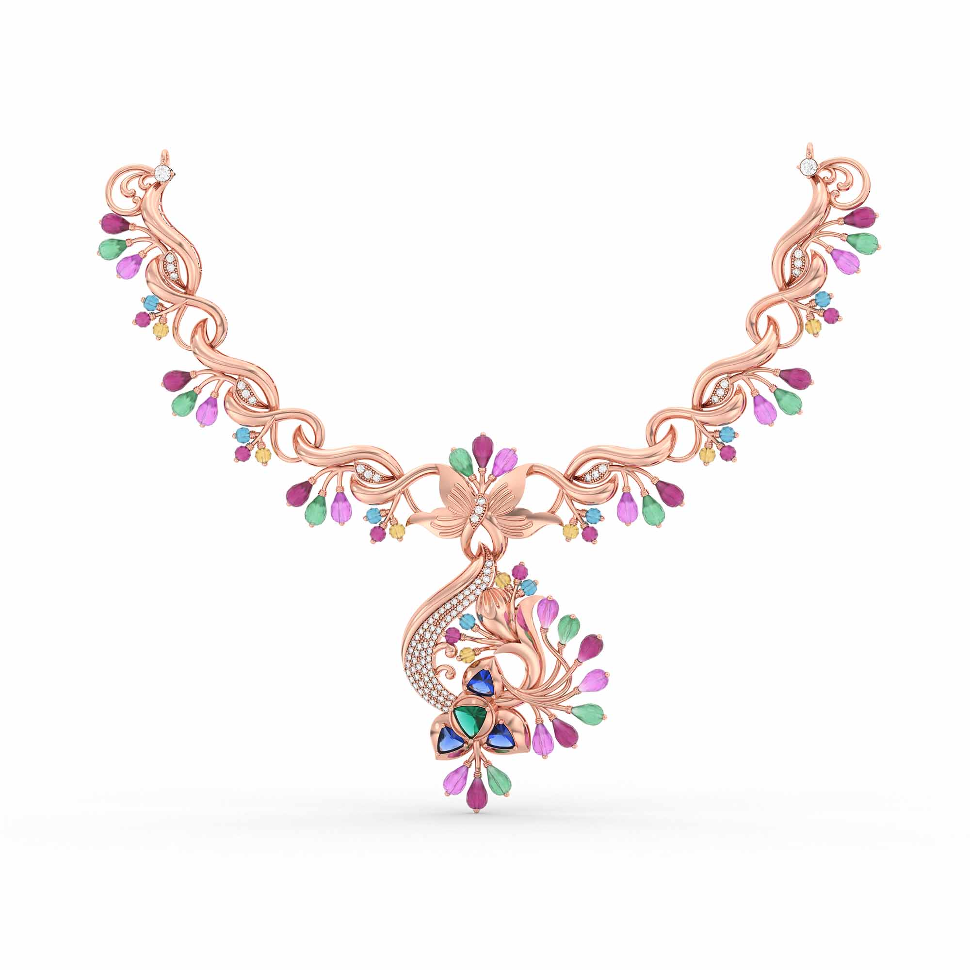 Set Diamond Necklace in 18K Rose Gold with Lab grown diamond thumbnail
