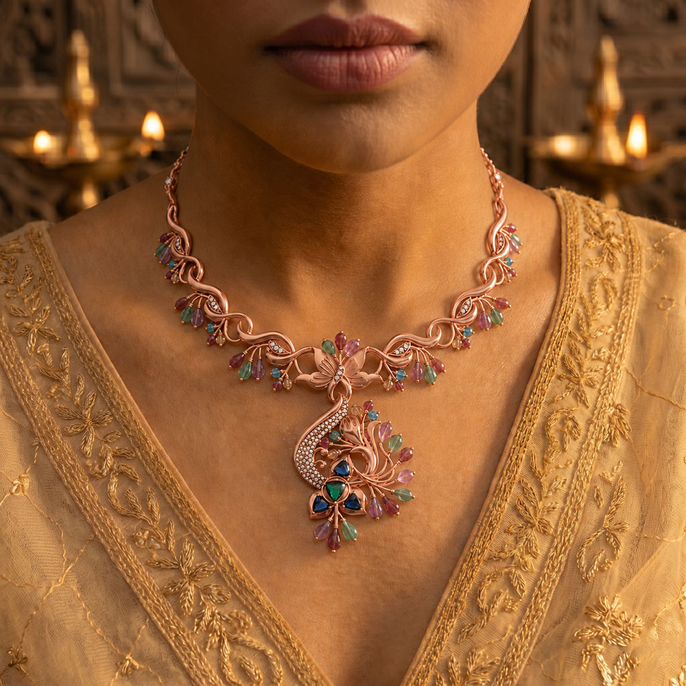 Set Diamond Necklace in 18K Rose Gold with Lab grown diamond thumbnail