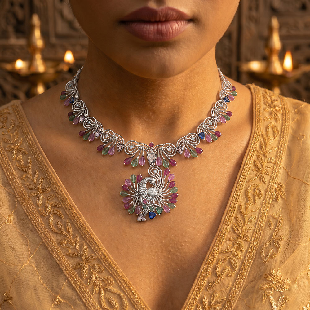 Lab-Grown Diamond Necklace in 18K White Gold – 0.24 Ct, 60 Diamonds thumbnail