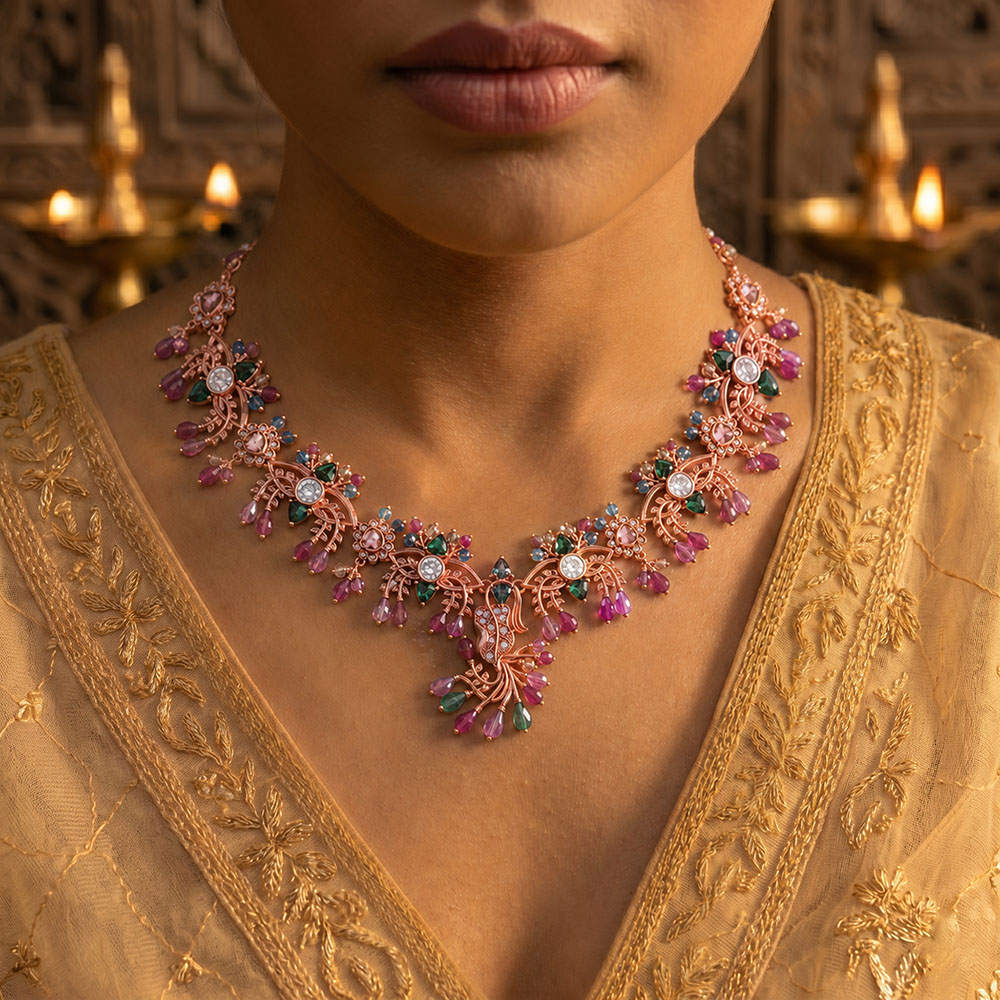 Lab-Grown Diamond Necklace in 18K Rose Gold – 0.25 Ct, 77 Diamonds thumbnail