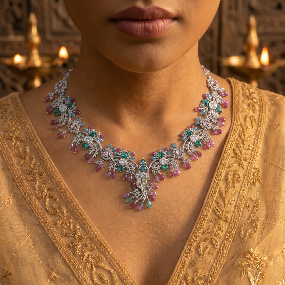 Lab-Grown Diamond Necklace in 18K White Gold – 0.25 Ct, 77 Diamonds thumbnail