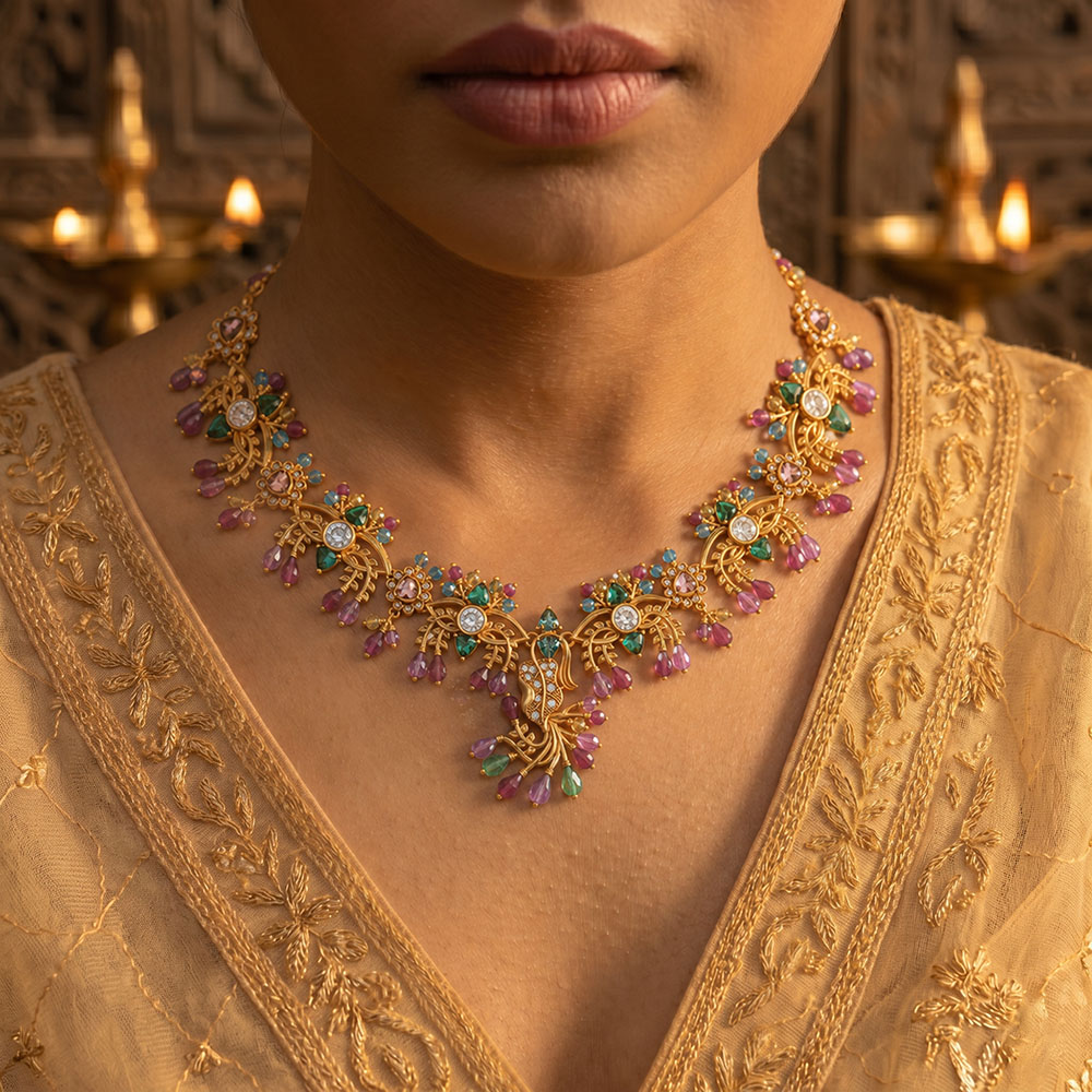 Lab-Grown Diamond Necklace in 22K Yellow Gold – 0.25 Ct, 77 Diamonds thumbnail