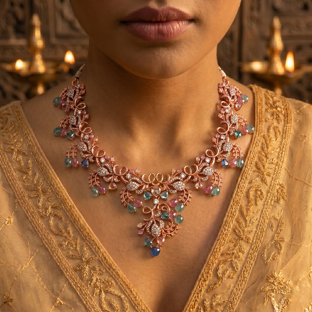 Lab-Grown Diamond Necklace in 18K Rose Gold – 1.21 Ct, 359 Diamonds thumbnail