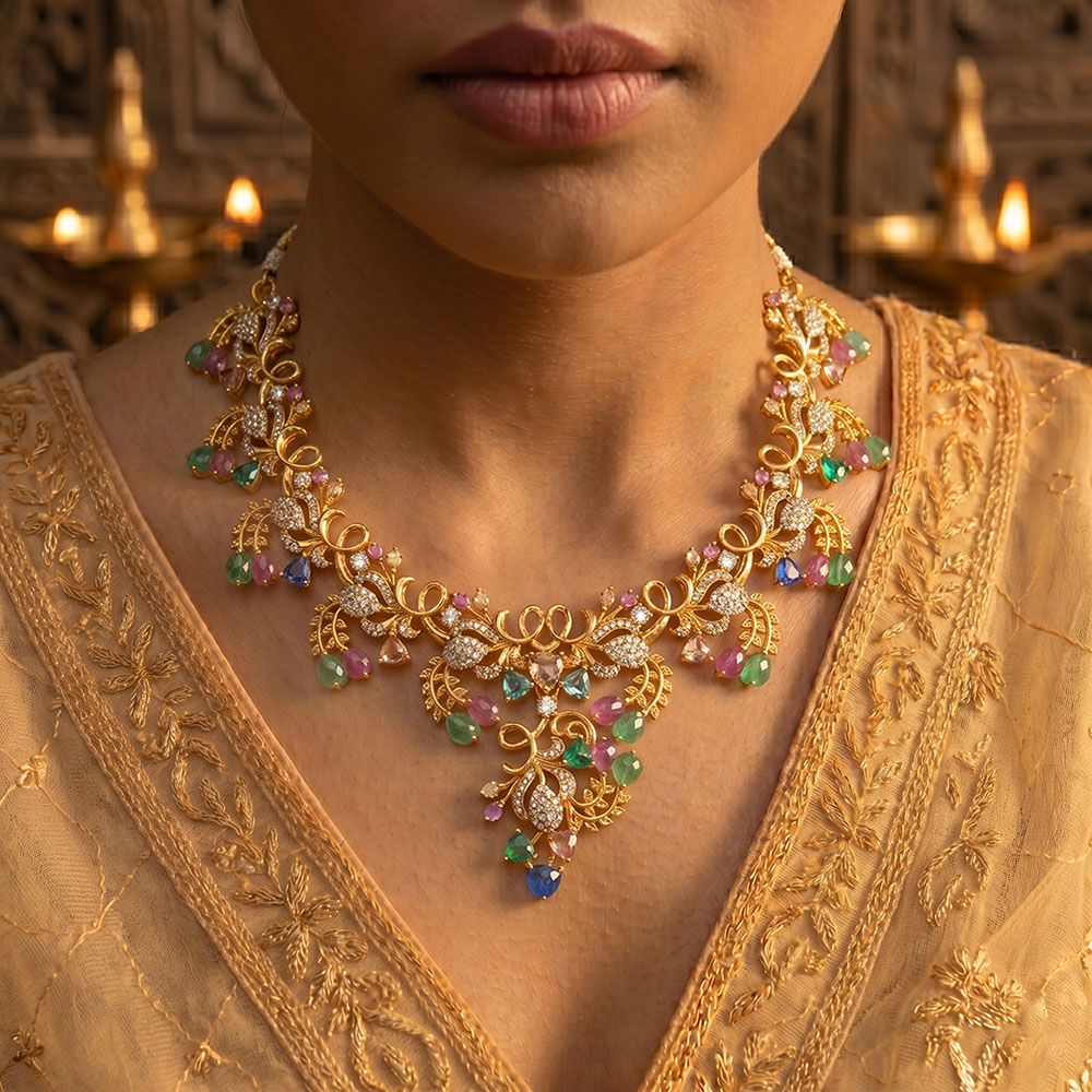 Lab-Grown Diamond Necklace in 22K Yellow Gold – 1.21 Ct, 359 Diamonds thumbnail