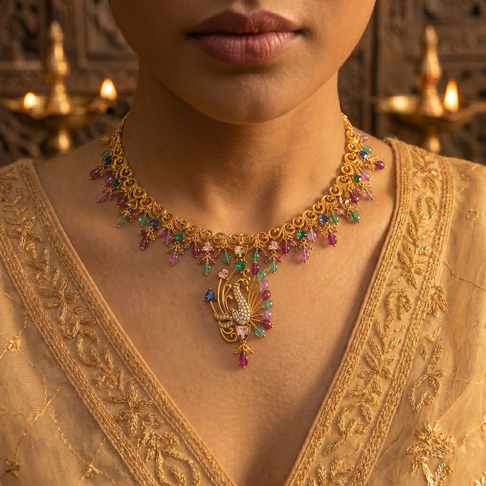 Lab-Grown Diamond Necklace in 22K Yellow Gold – 0.72 Ct, 75 Diamonds thumbnail