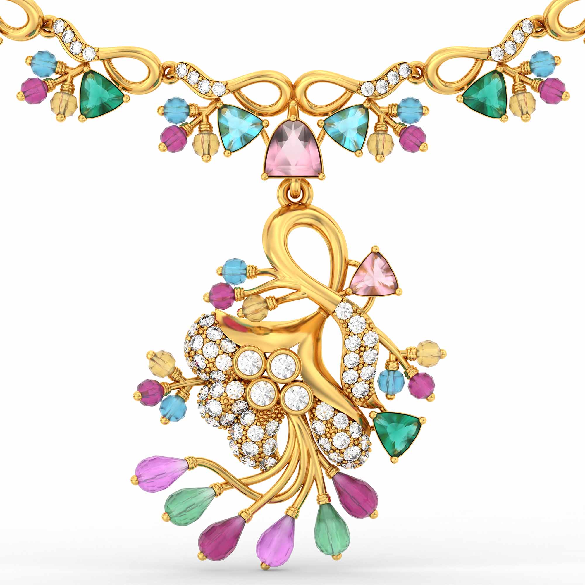 Set Diamond Necklace in 22K Yellow Gold with Lab grown diamond thumbnail