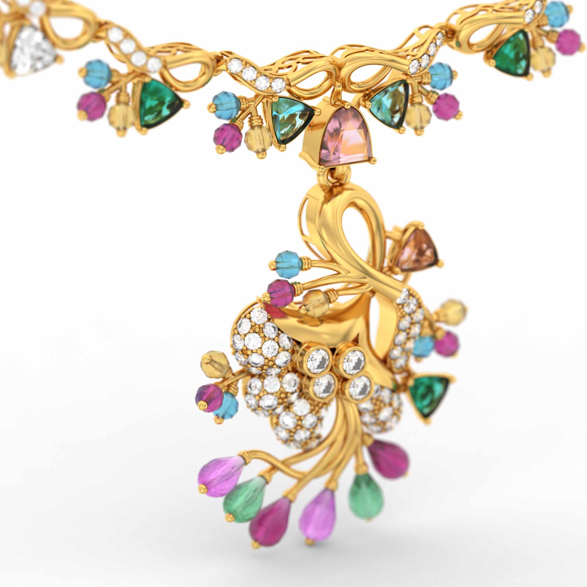 Set Diamond Necklace in 22K Yellow Gold with Lab grown diamond thumbnail