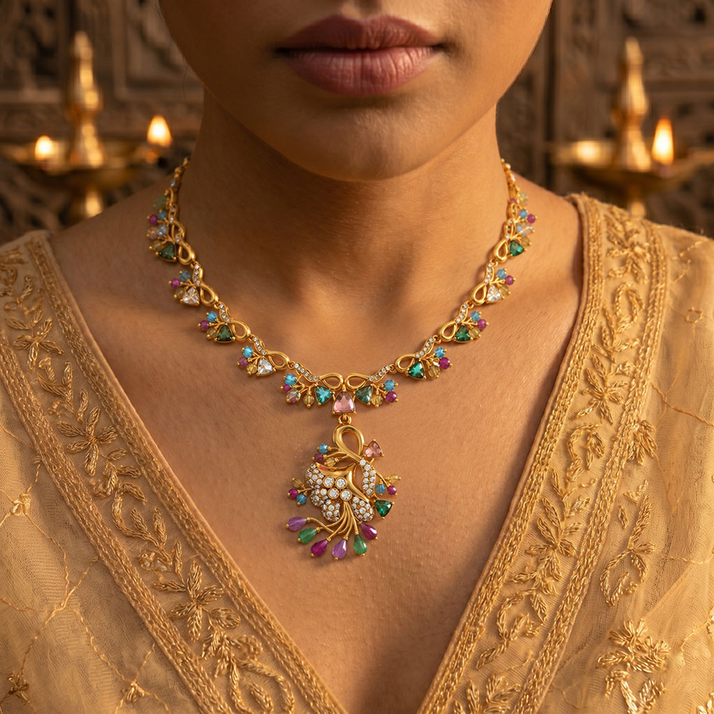 Set Diamond Necklace in 22K Yellow Gold with Lab grown diamond thumbnail