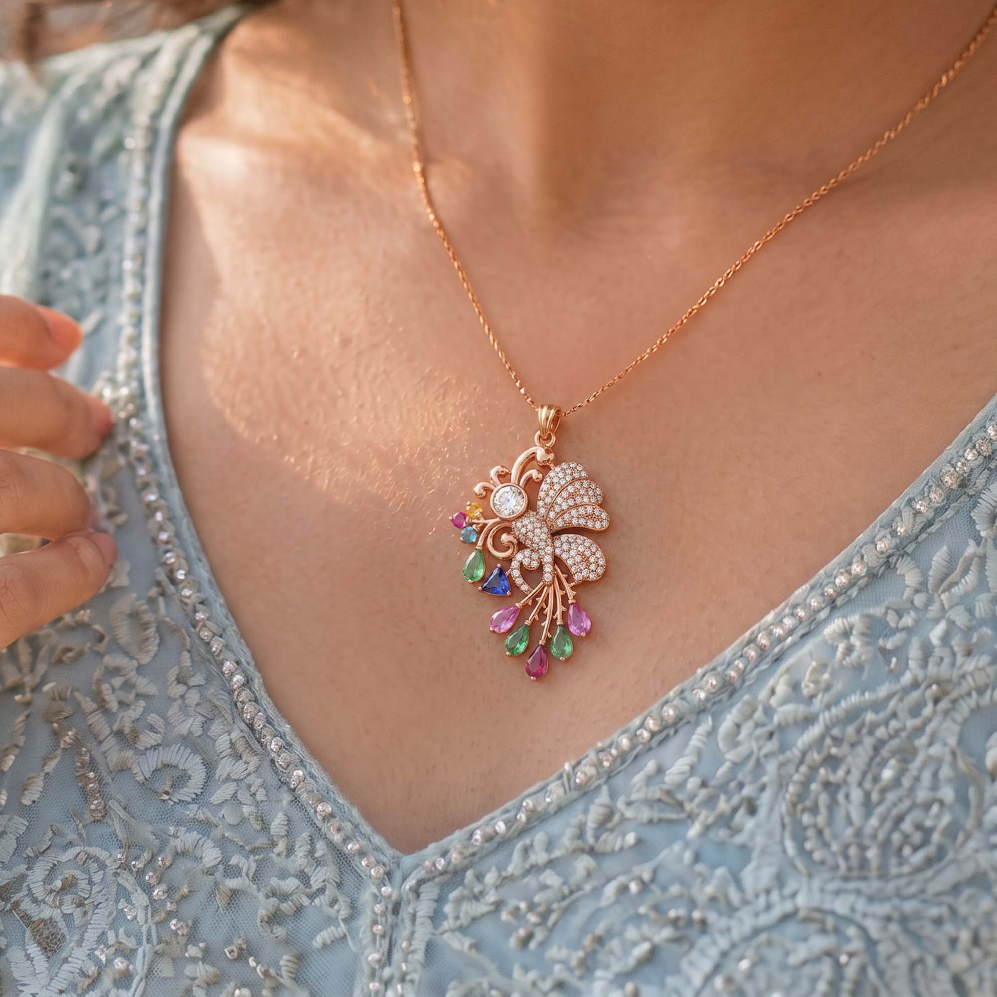 Lab-Grown Diamond Pendant for Women in 18K Rose Gold – 0.65 Ct, 110 Diamonds thumbnail
