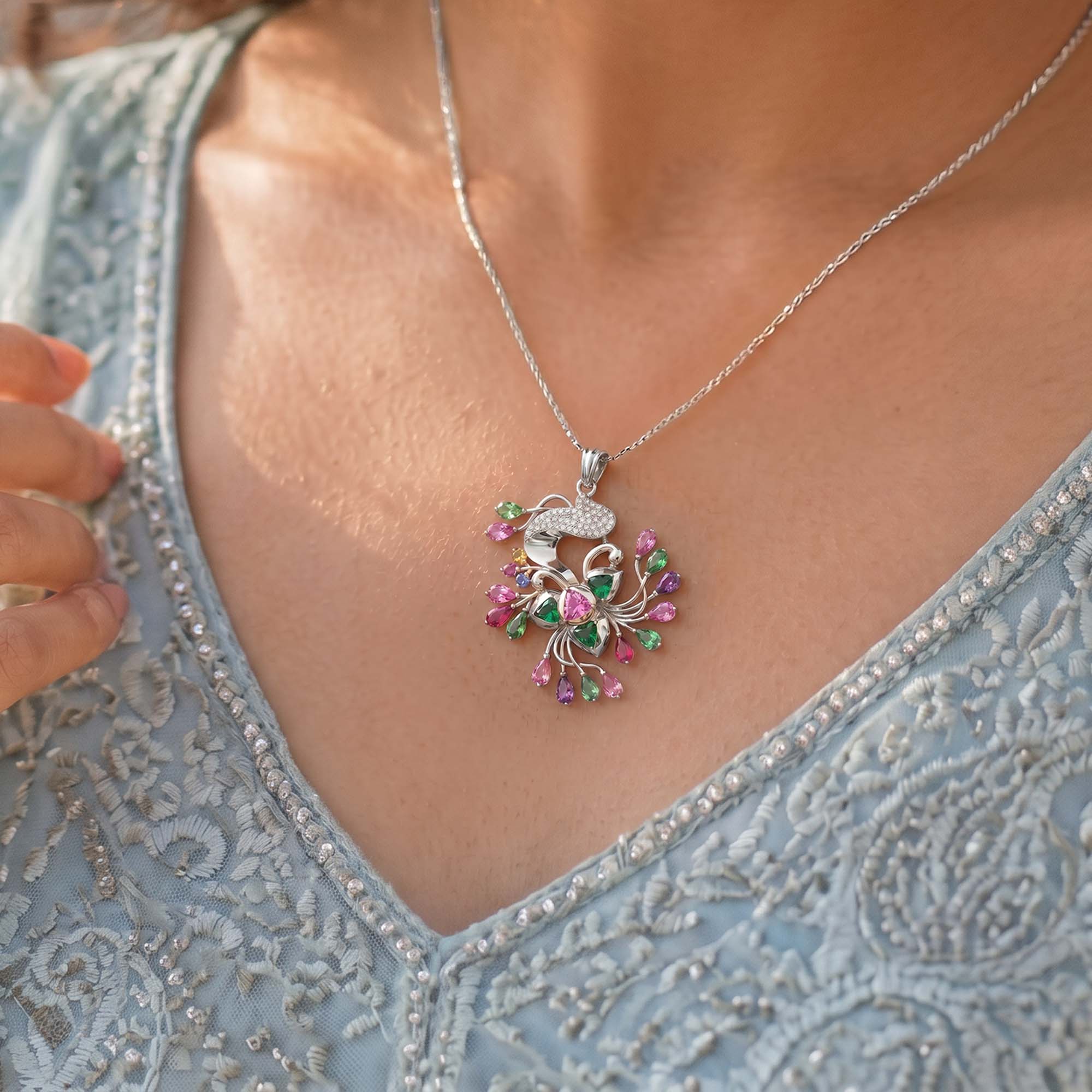 Lab-Grown Diamond Pendant for Women in 18K White Gold – 0.48 Ct, 49 Diamonds thumbnail