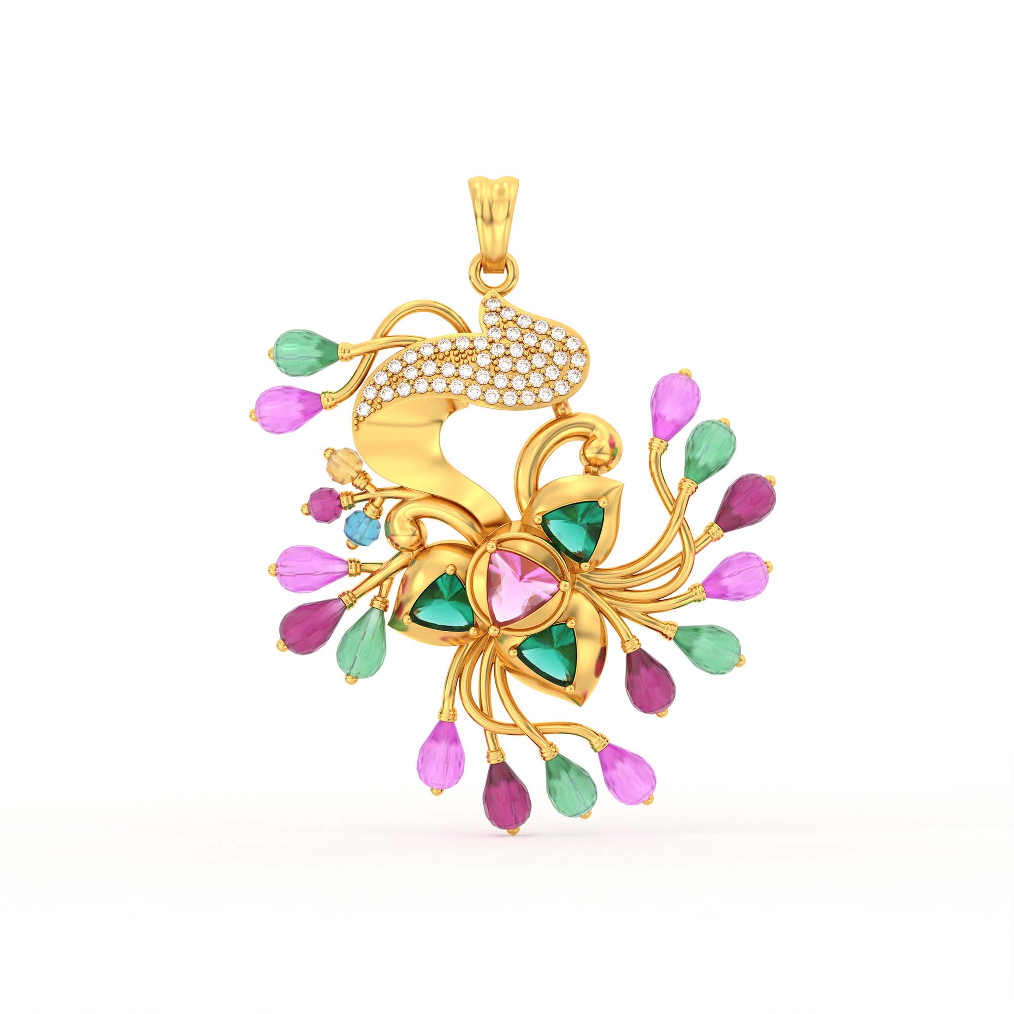 Lab-Grown Diamond Pendant for Women in 22K Yellow Gold – 0.48 Ct, 49 Diamonds thumbnail