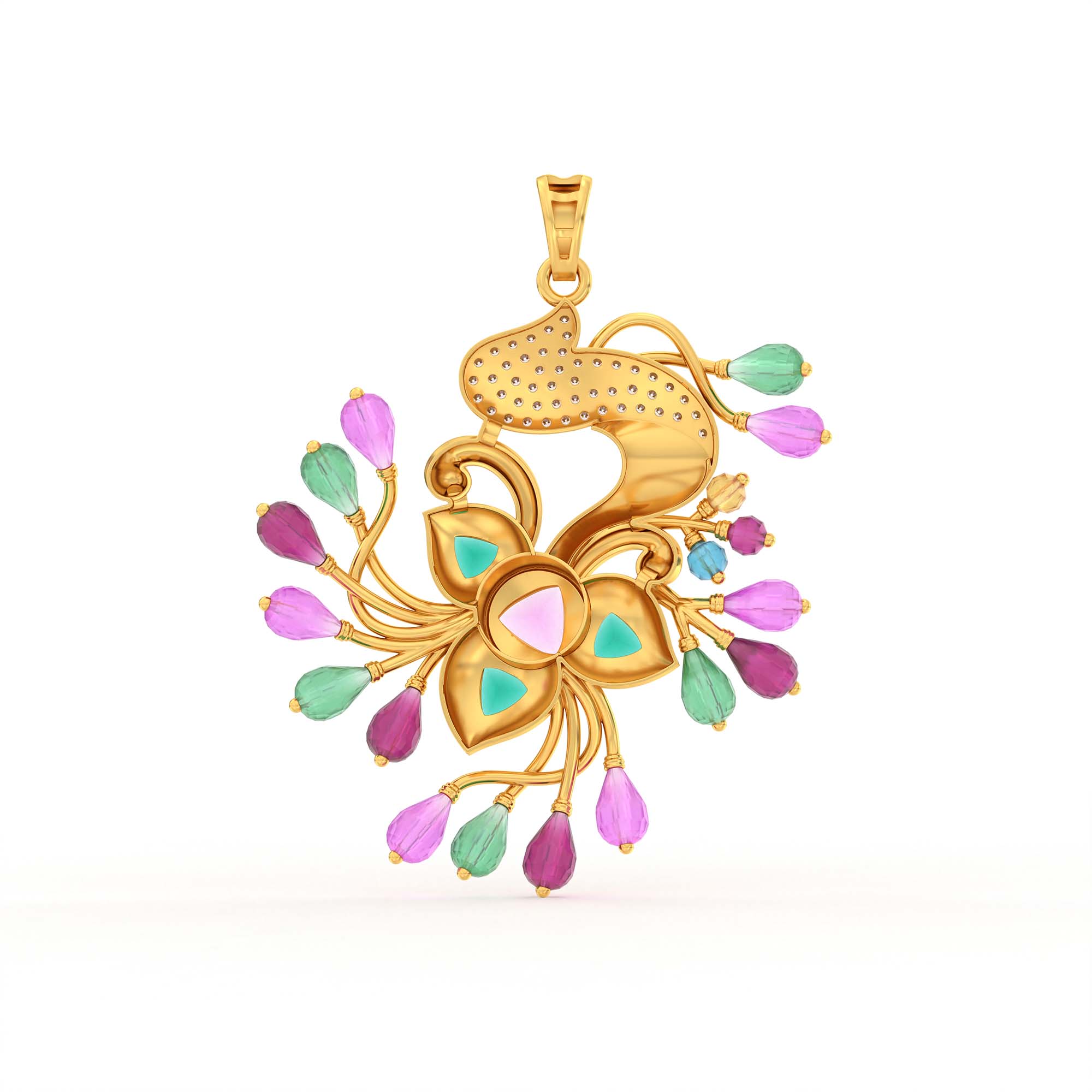Lab-Grown Diamond Pendant for Women in 22K Yellow Gold – 0.48 Ct, 49 Diamonds thumbnail