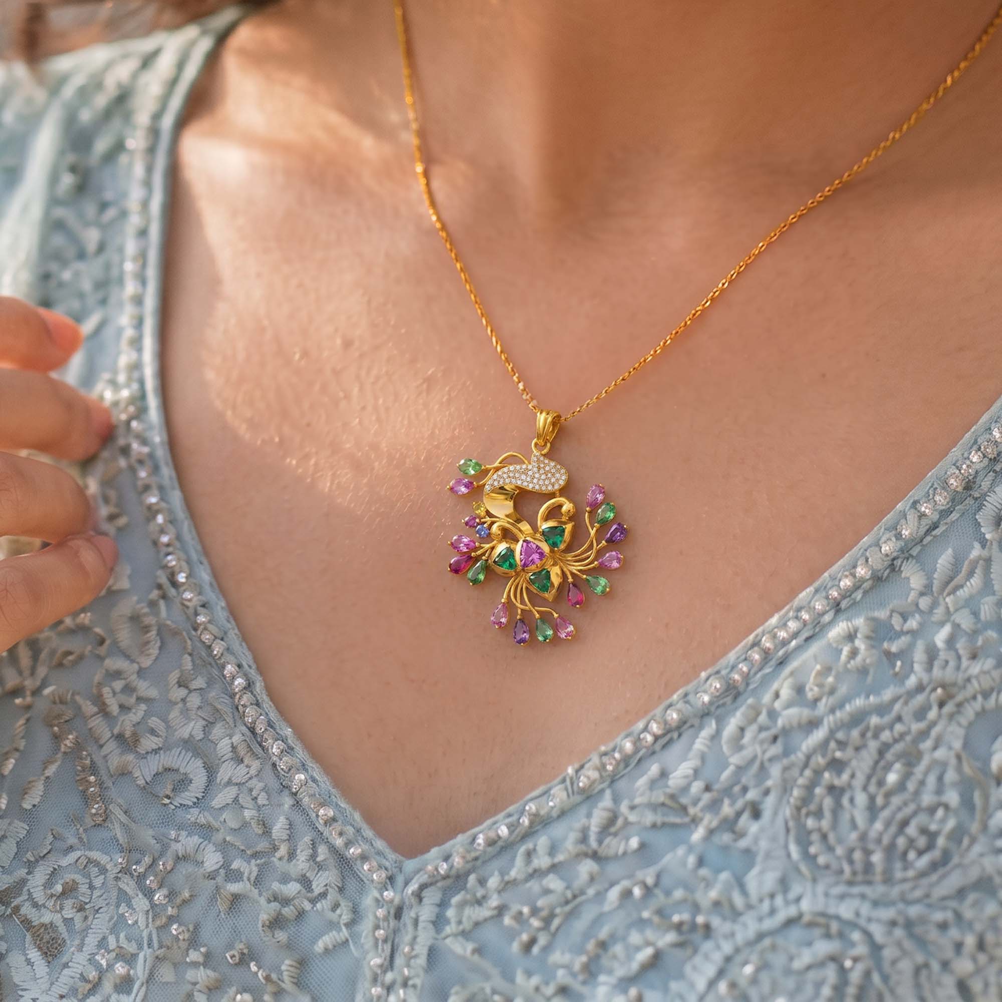 Lab-Grown Diamond Pendant for Women in 22K Yellow Gold – 0.48 Ct, 49 Diamonds thumbnail