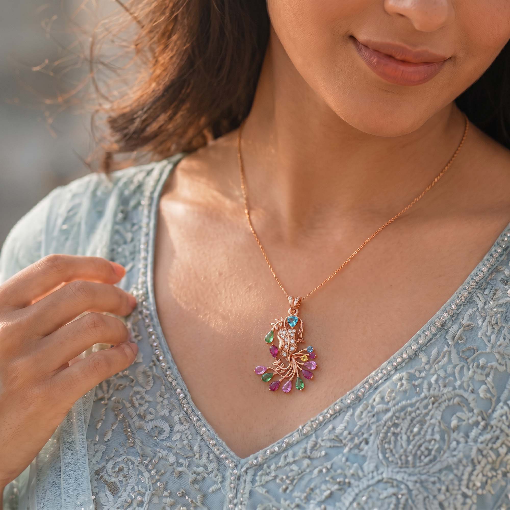 Set Diamond Pendant in 18K Rose Gold with Lab grown diamond thumbnail