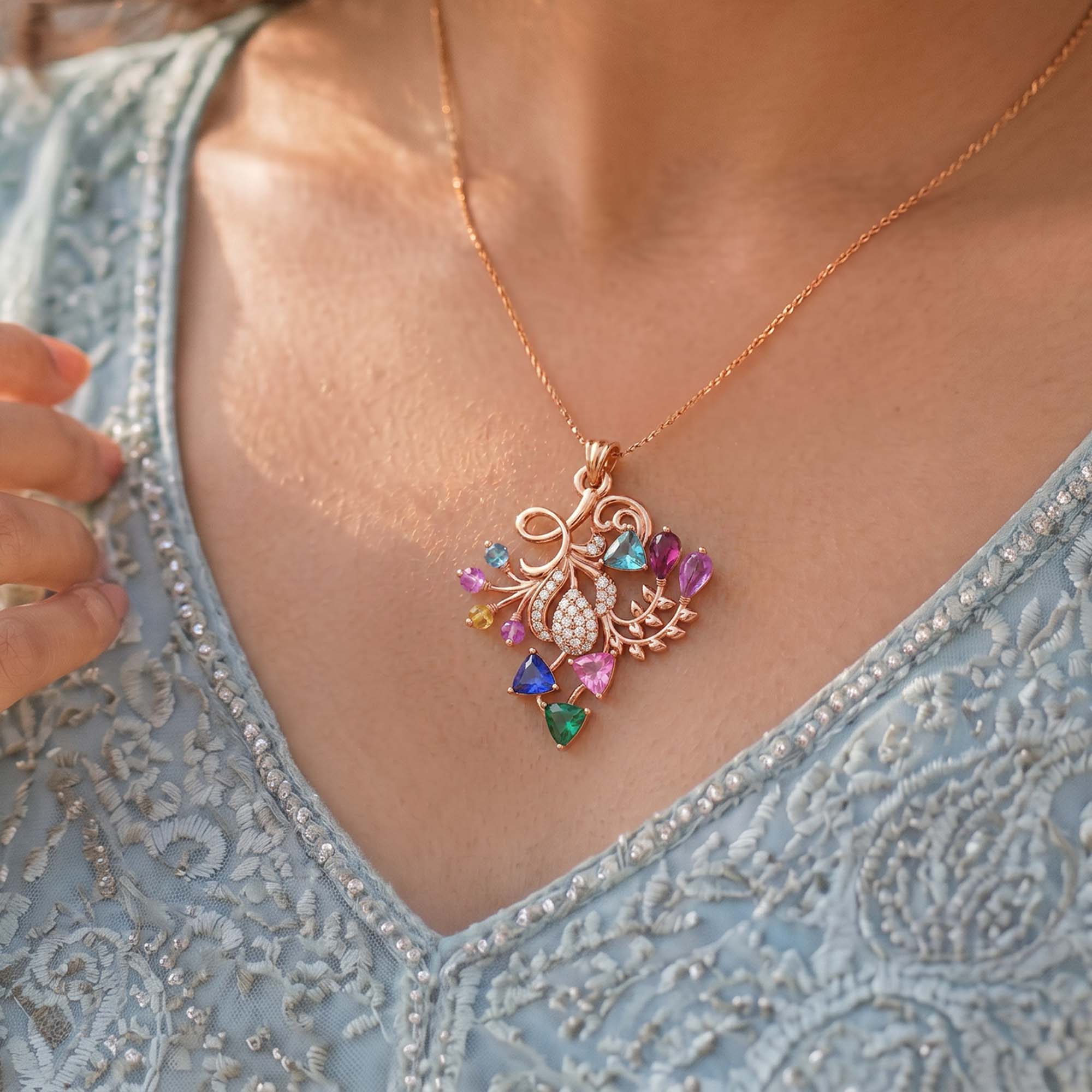 Lab-Grown Diamond Pendant for Women in 18K Rose Gold – 0.08 Ct, 38 Diamonds thumbnail