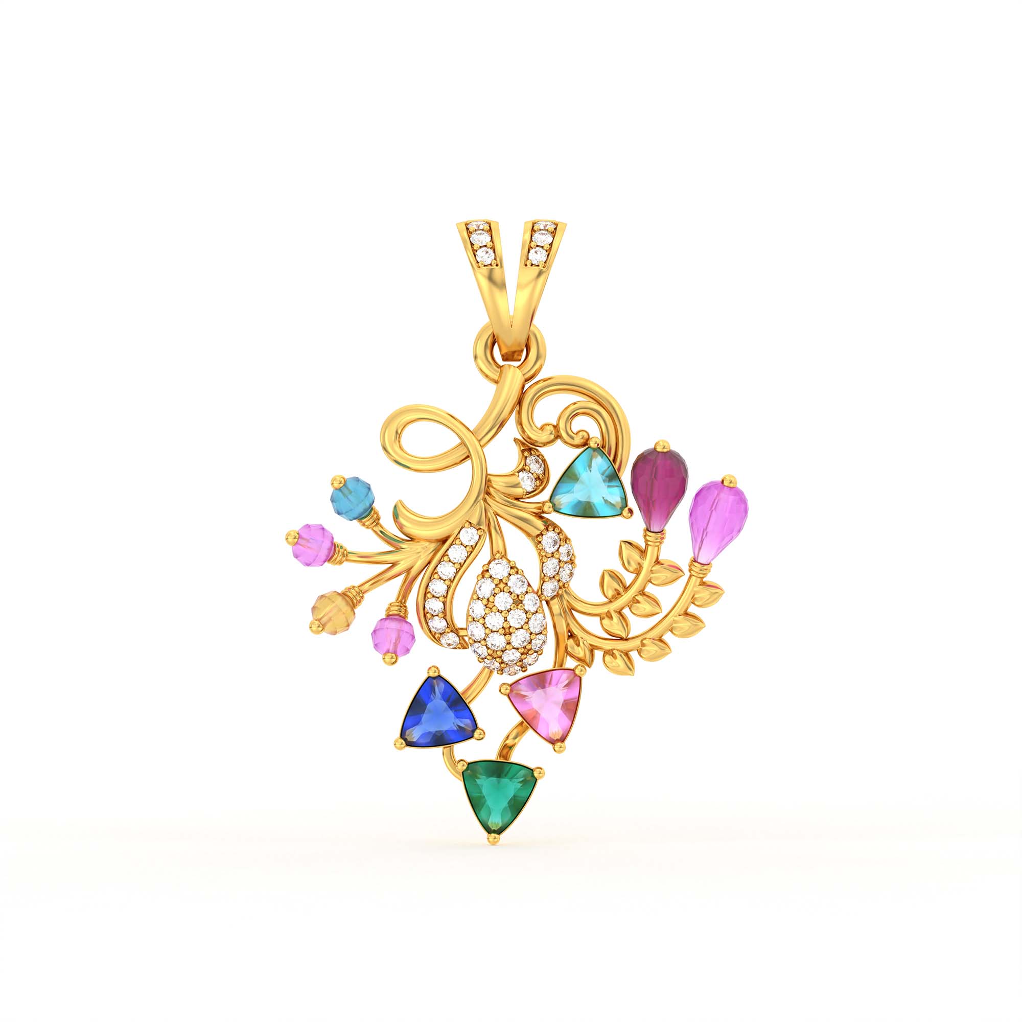 Lab-Grown Diamond Pendant for Women in 22K Yellow Gold – 0.08 Ct, 38 Diamonds thumbnail