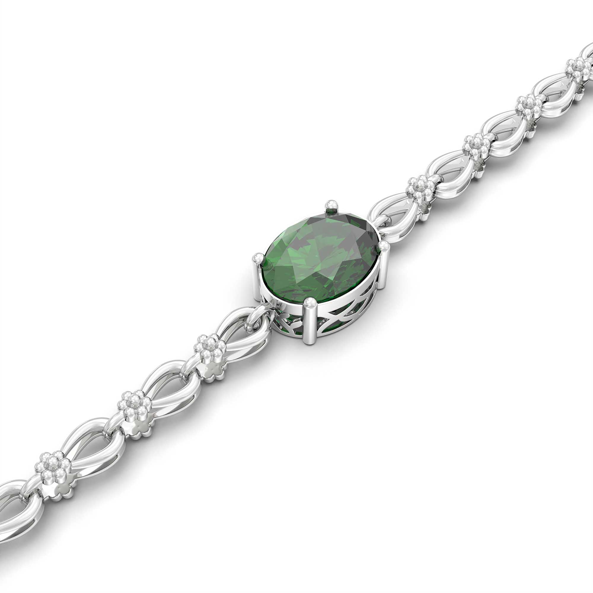 Emerald (Panna) Bracelet in 18K White Gold – Oval 8x6 mm, Prong Setting thumbnail