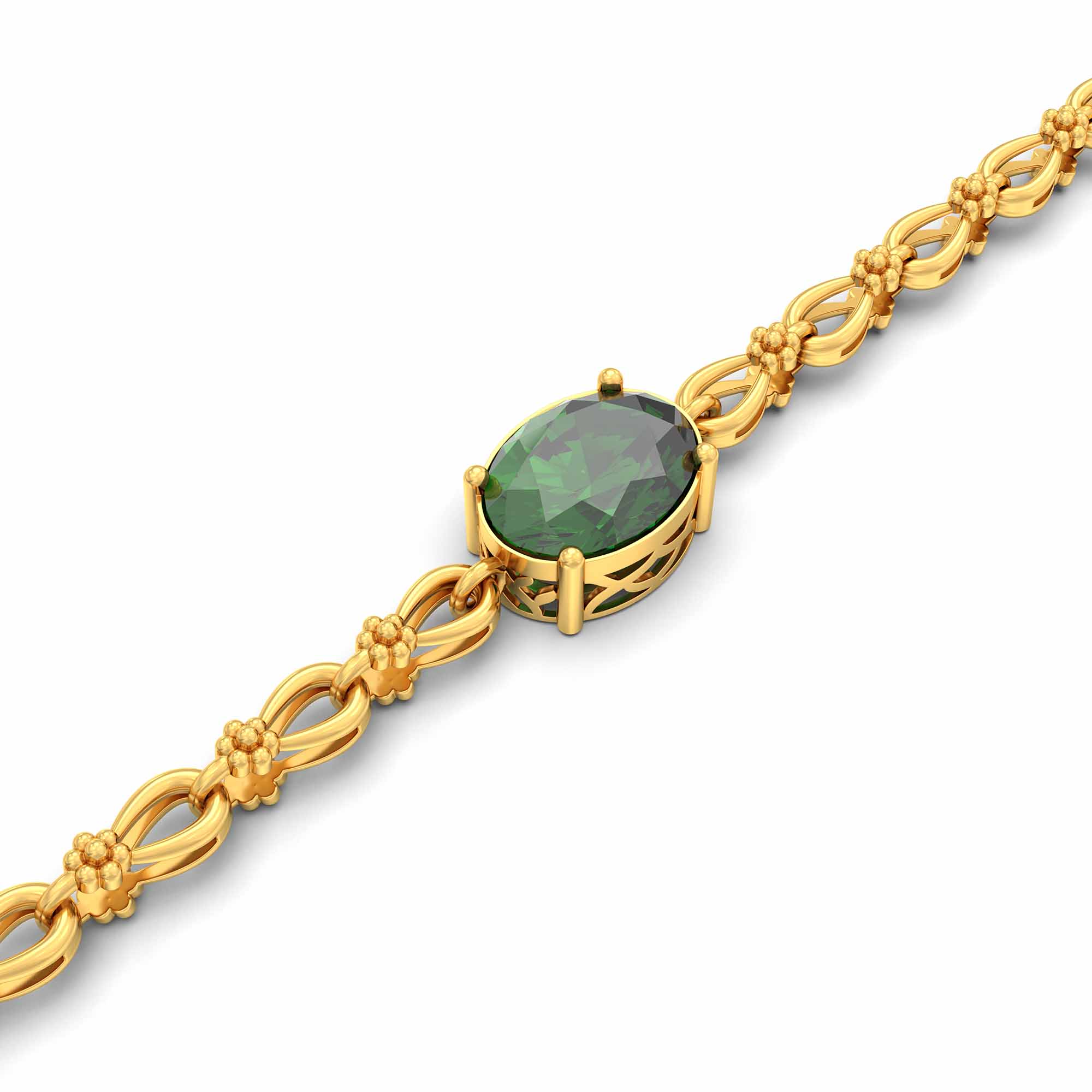 Emerald (Panna) Bracelet in 22K Yellow Gold – Oval 8x6 mm, Prong Setting thumbnail