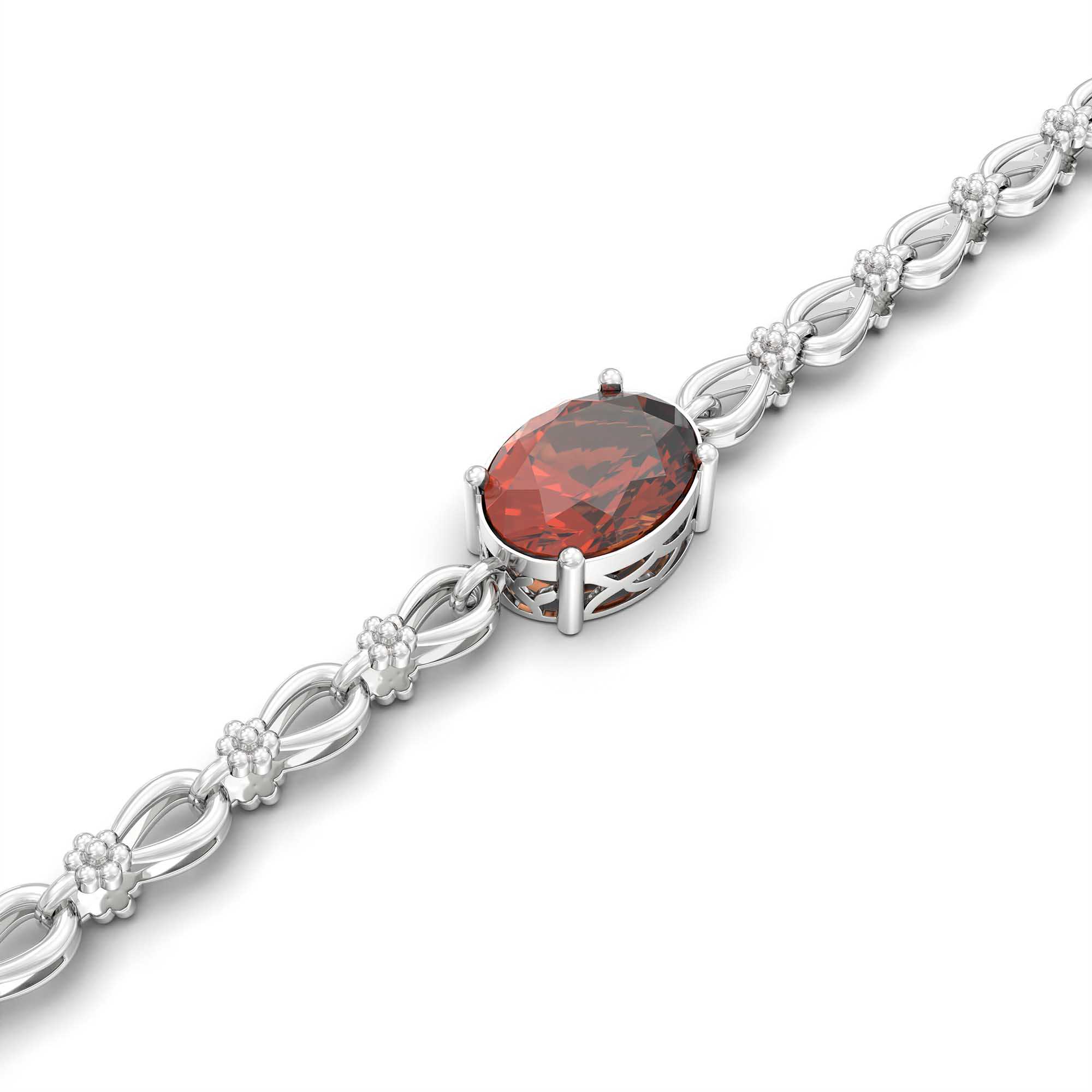 Hessonite (Gomed) Bracelet in 18K White Gold – Oval 8x6 mm, Prong Setting thumbnail