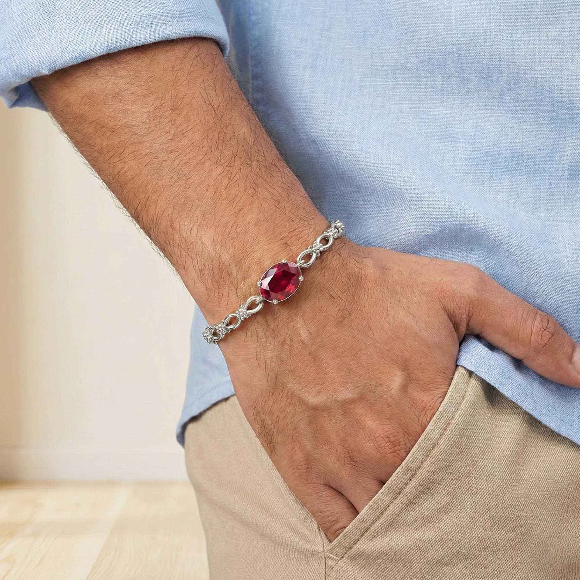 Hessonite (Gomed) Bracelet in 18K White Gold – Oval 8x6 mm, Prong Setting thumbnail
