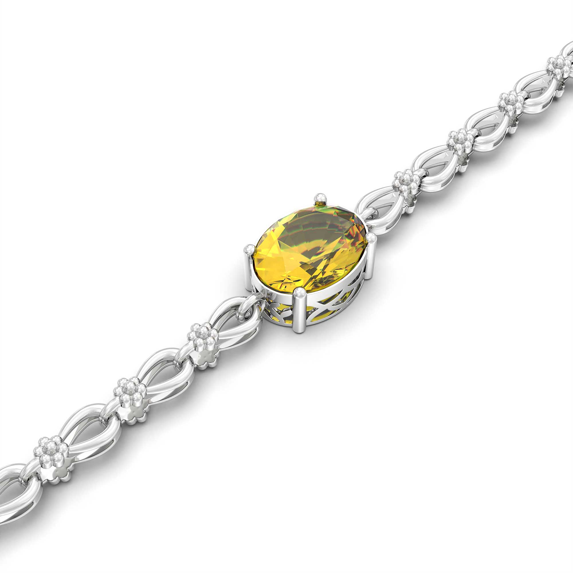 Yellow Sapphire (Pukhraj) Bracelet in 18K White Gold – Oval 8x6 mm, Prong Setting thumbnail