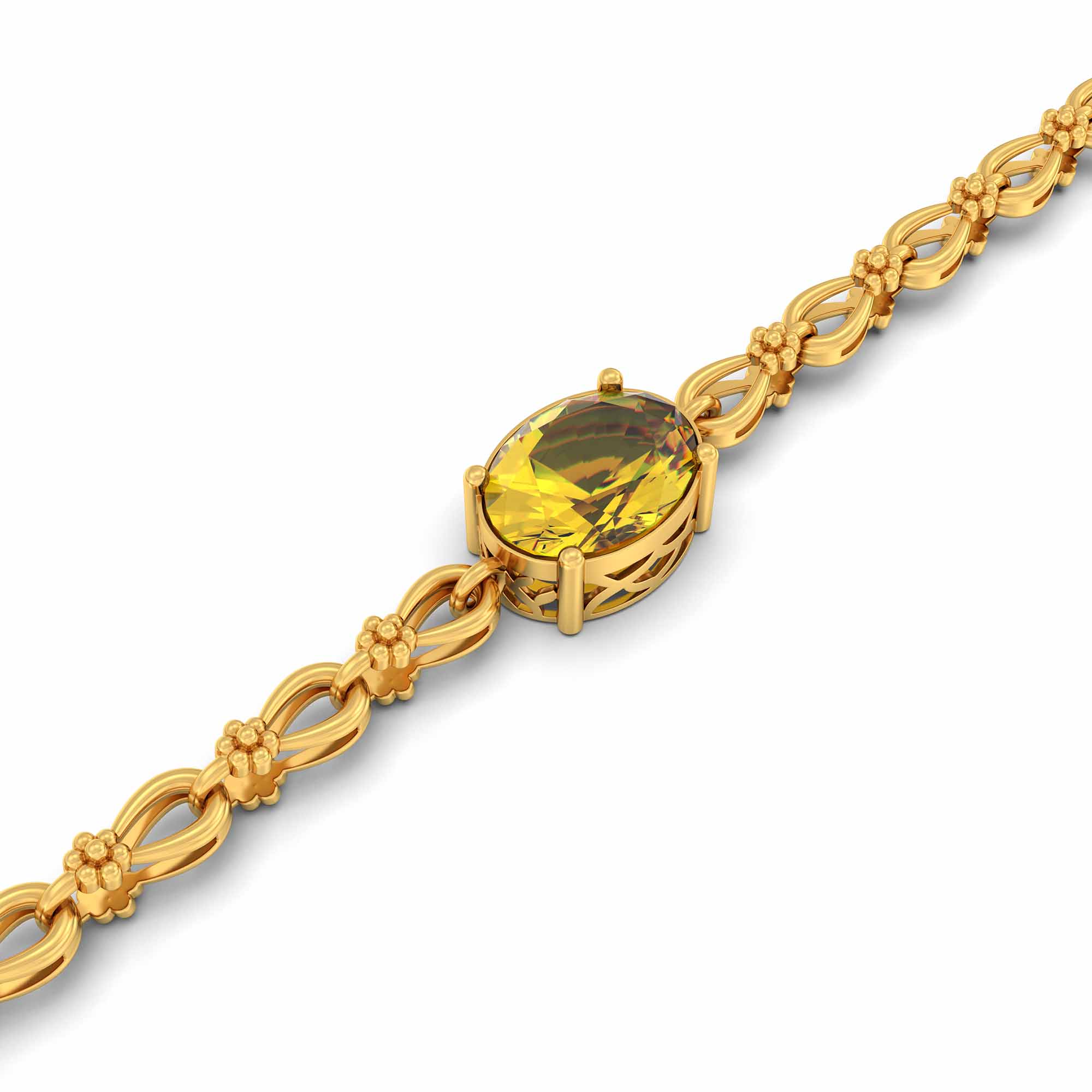 Yellow Sapphire (Pukhraj) Bracelet in 22K Yellow Gold – Oval 8x6 mm, Prong Setting thumbnail