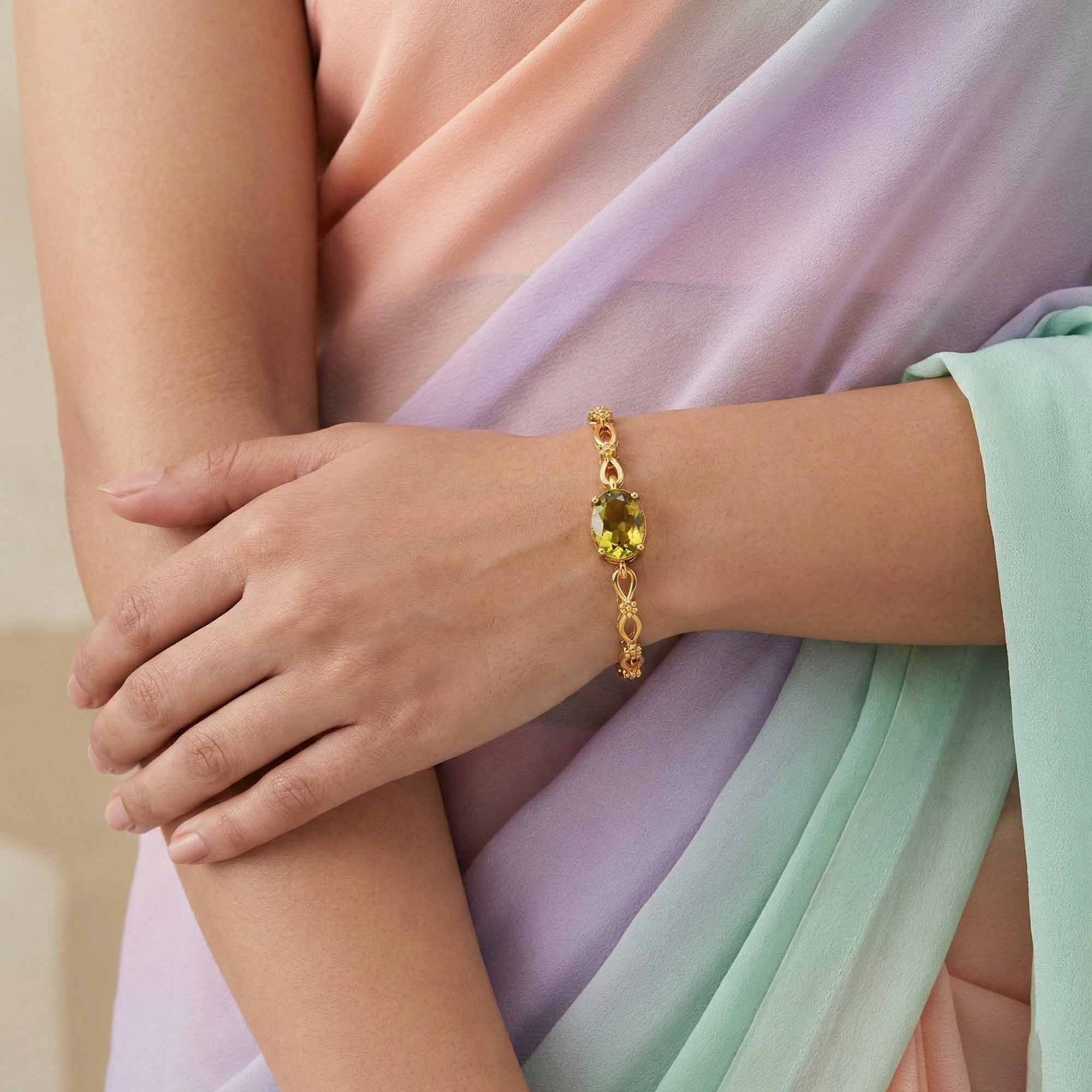 Yellow Sapphire (Pukhraj) Bracelet in 22K Yellow Gold – Oval 8x6 mm, Prong Setting thumbnail