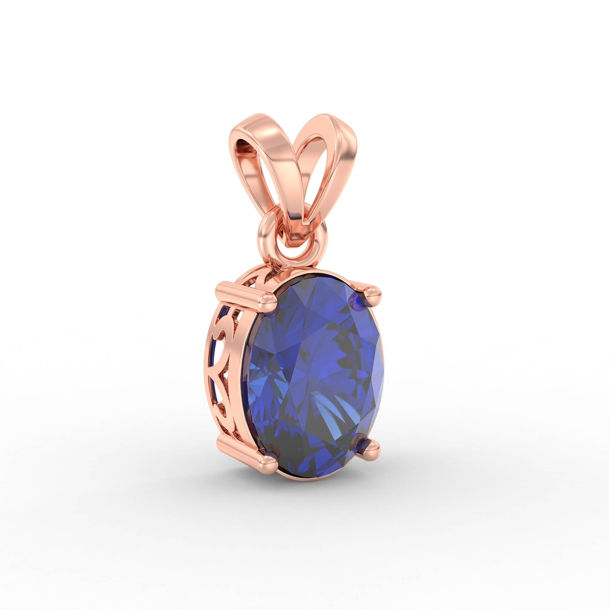 Blue Sapphire (Neelam) Pendant in 18K Rose Gold – Oval 8x6 mm, Prong Setting, 1 g (Design K1-1) thumbnail