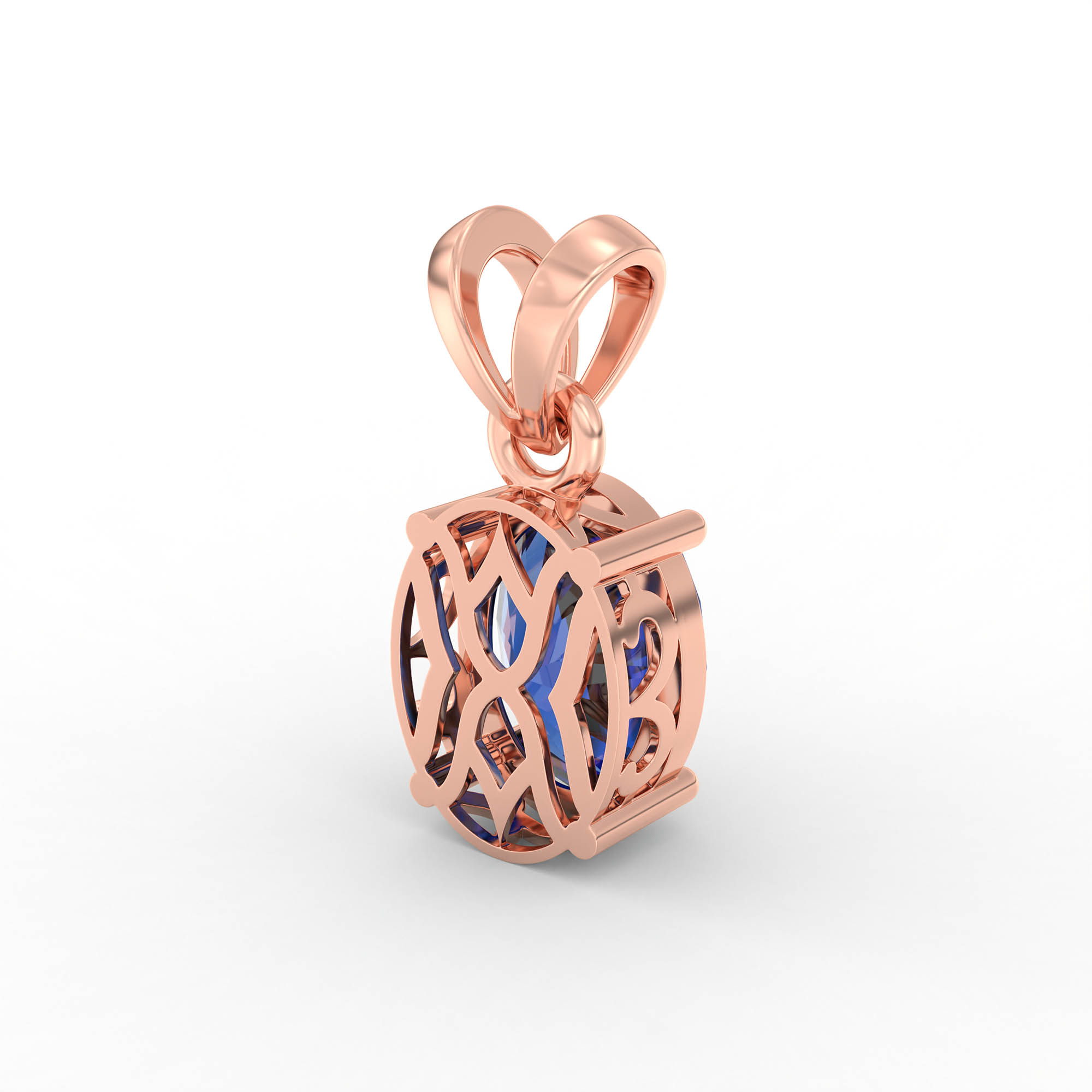 Blue Sapphire (Neelam) Pendant in 18K Rose Gold – Oval 8x6 mm, Prong Setting, 1 g (Design K1-1) thumbnail