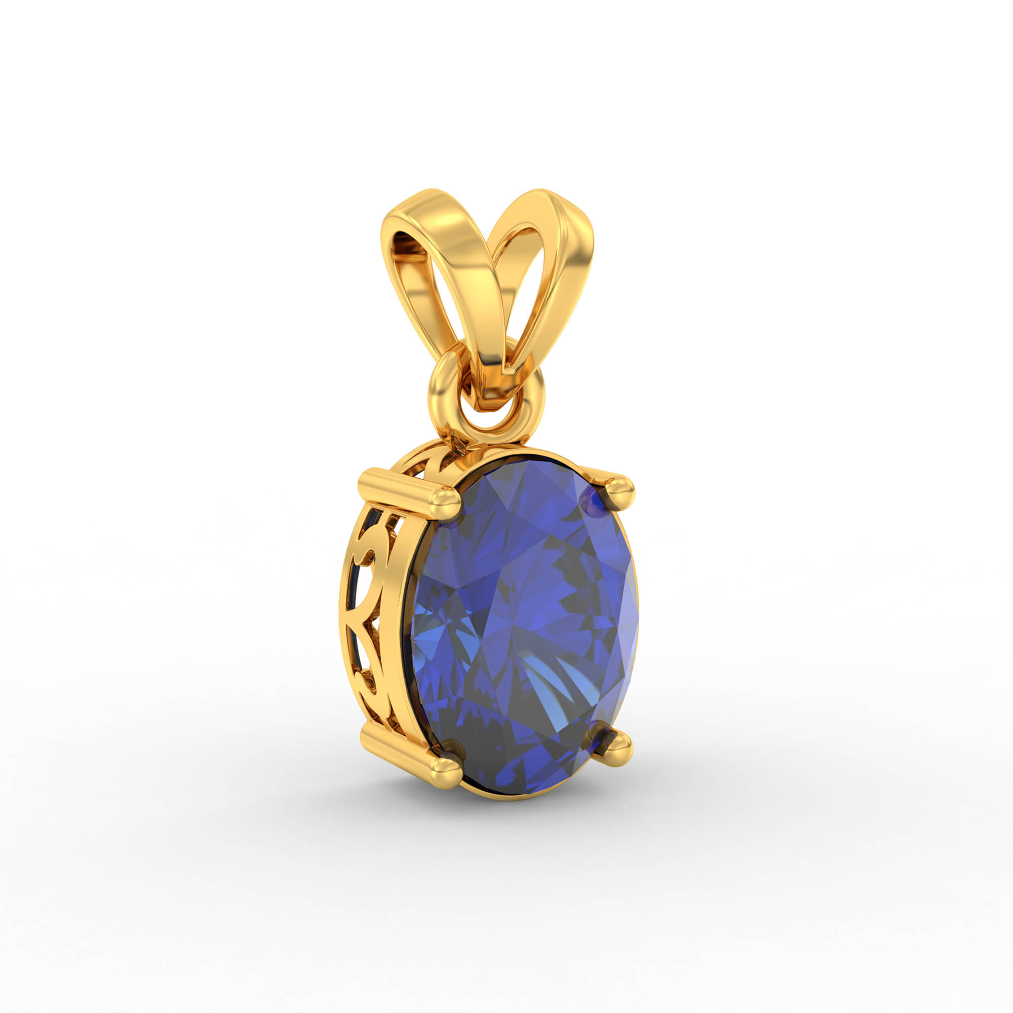 Blue Sapphire (Neelam) Pendant in 22K Yellow Gold – Oval 8x6 mm, Prong Setting, 1 g (Design K1-1) thumbnail