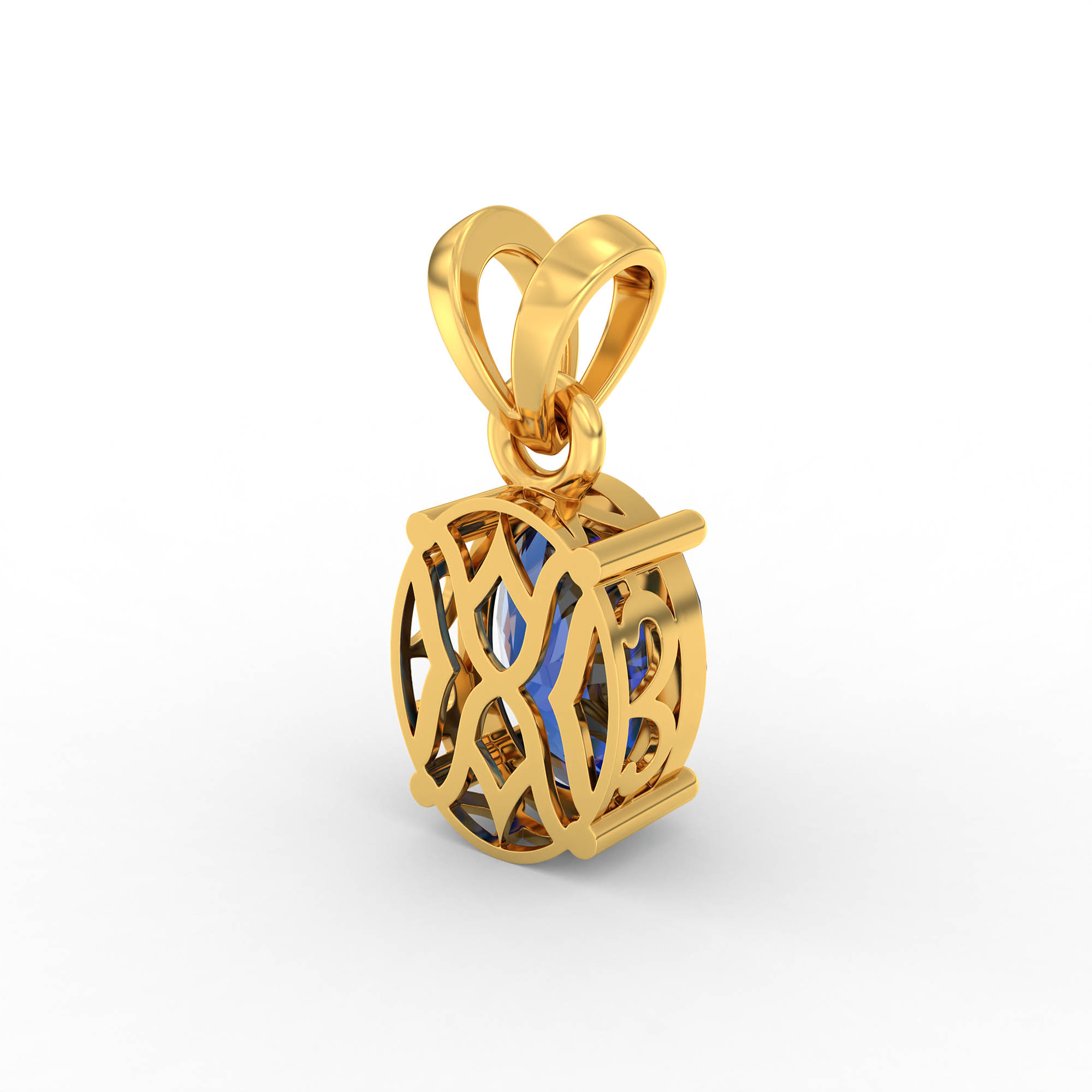 Blue Sapphire (Neelam) Pendant in 22K Yellow Gold – Oval 8x6 mm, Prong Setting, 1 g (Design K1-1) thumbnail