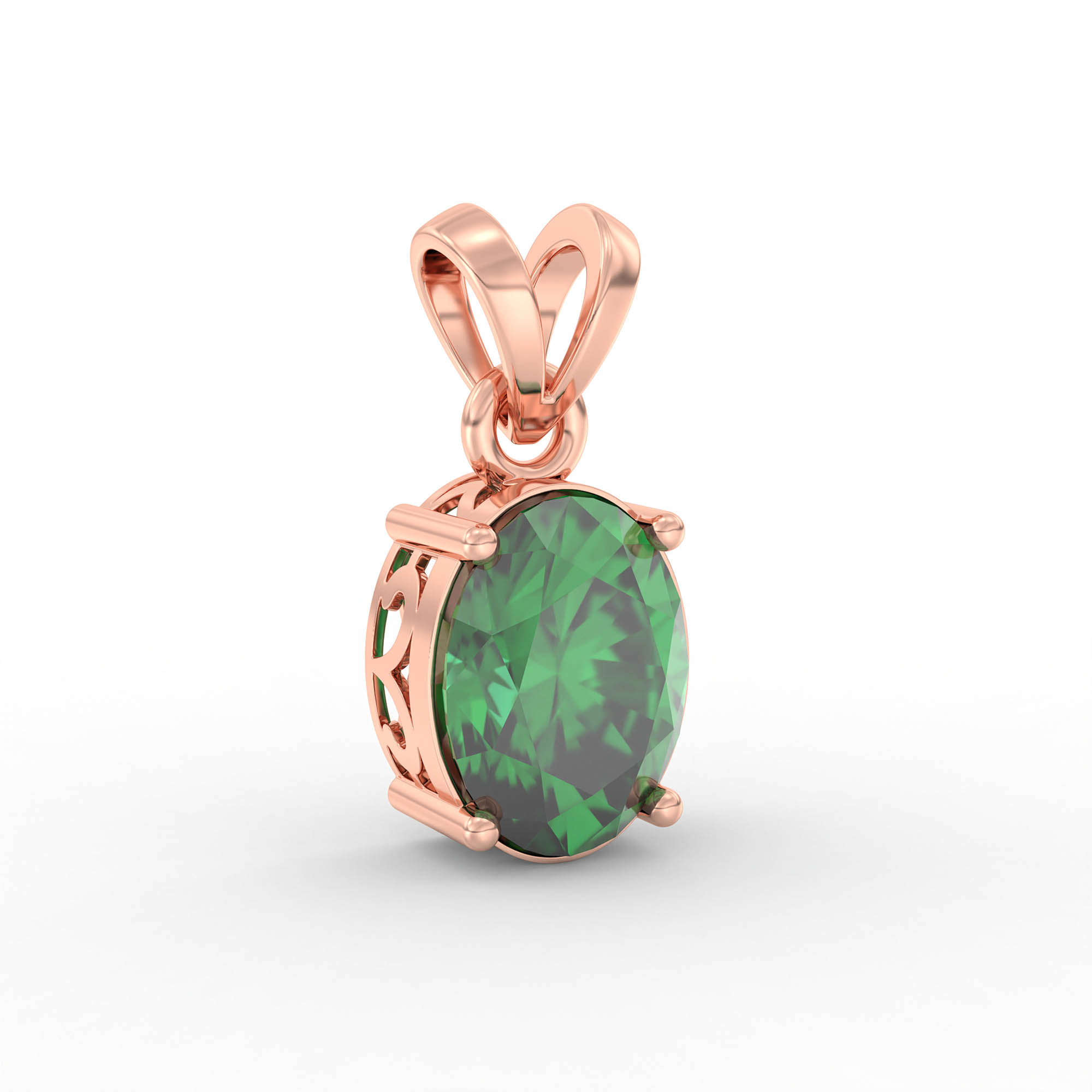 Emerald (Panna) Pendant in 18K Rose Gold – Oval 8x6 mm, Prong Setting, 1 g (Design K1-1) thumbnail