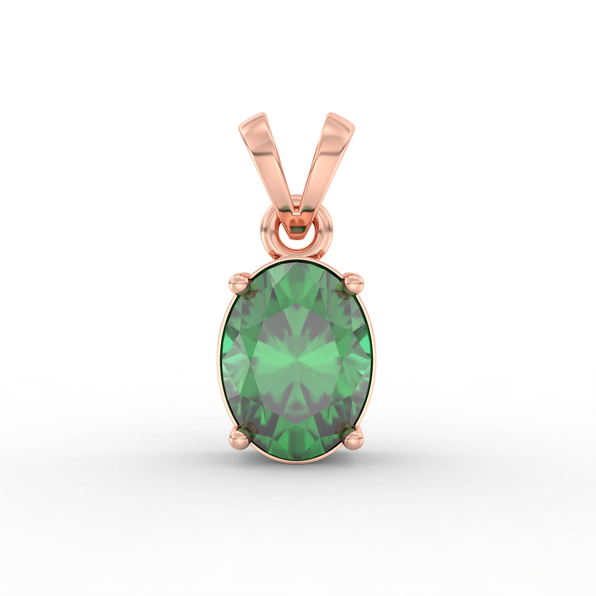 Emerald (Panna) Pendant in 18K Rose Gold – Oval 8x6 mm, Prong Setting, 1 g (Design K1-1) thumbnail
