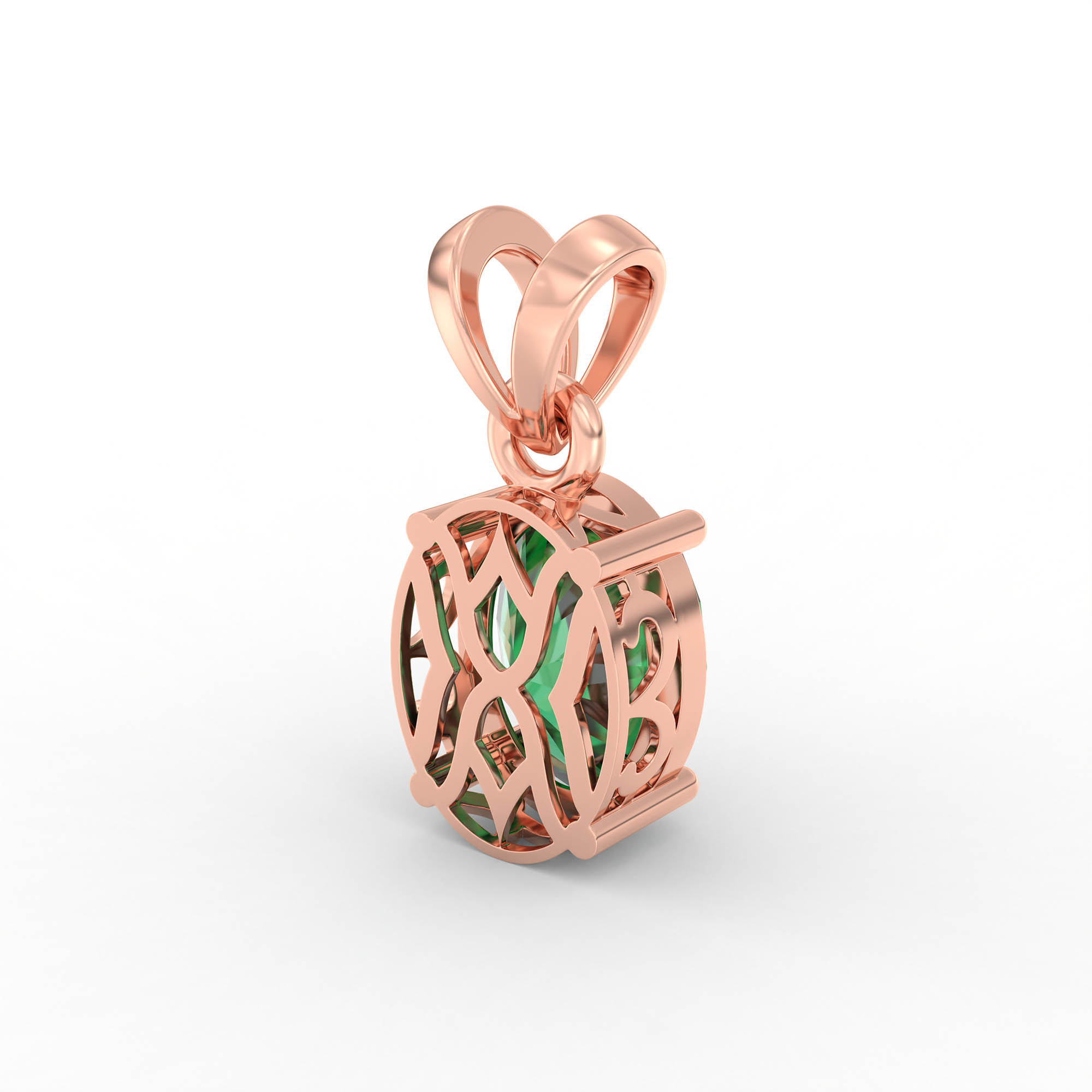 Emerald (Panna) Pendant in 18K Rose Gold – Oval 8x6 mm, Prong Setting, 1 g (Design K1-1) thumbnail