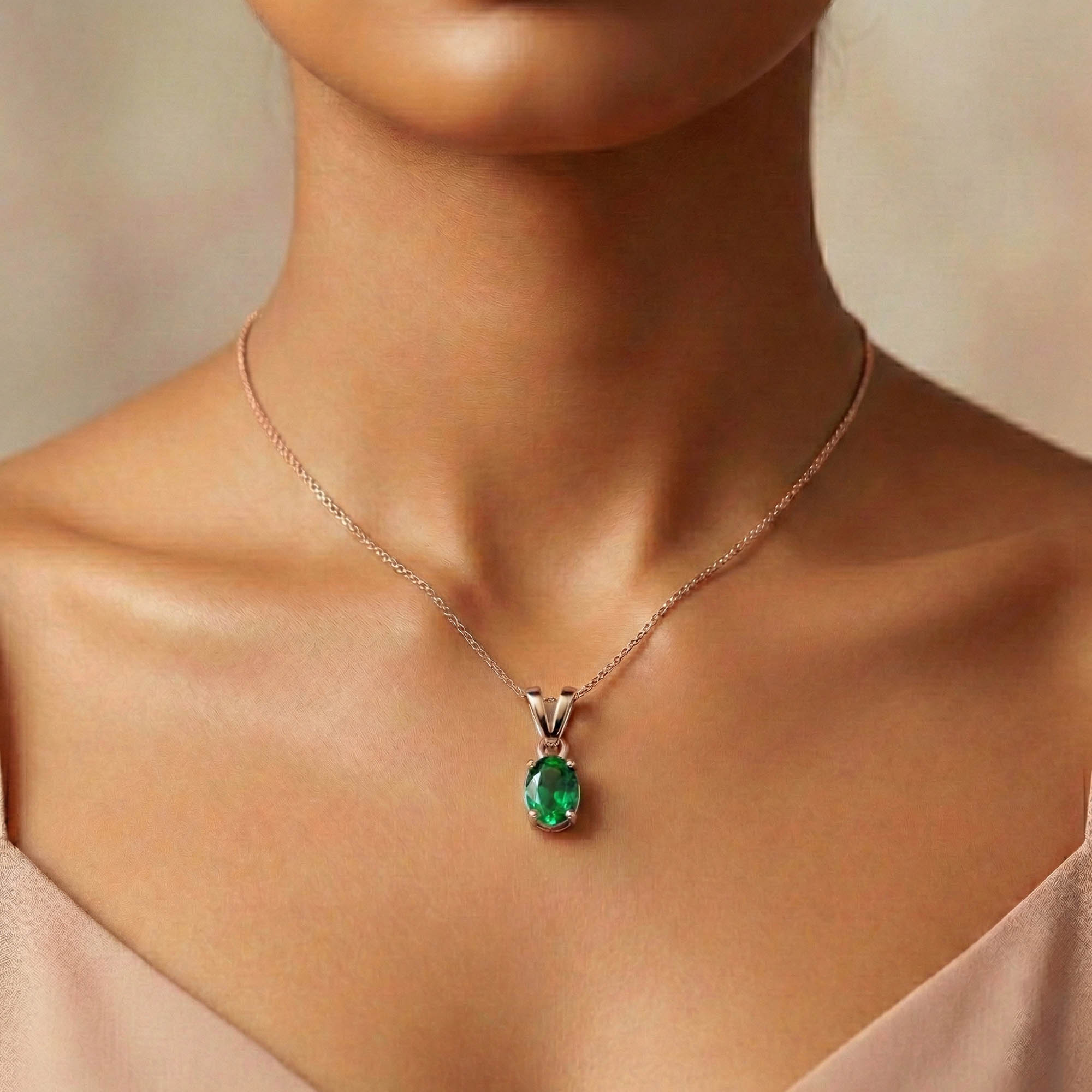 Emerald (Panna) Pendant in 18K Rose Gold – Oval 8x6 mm, Prong Setting, 1 g (Design K1-1) thumbnail