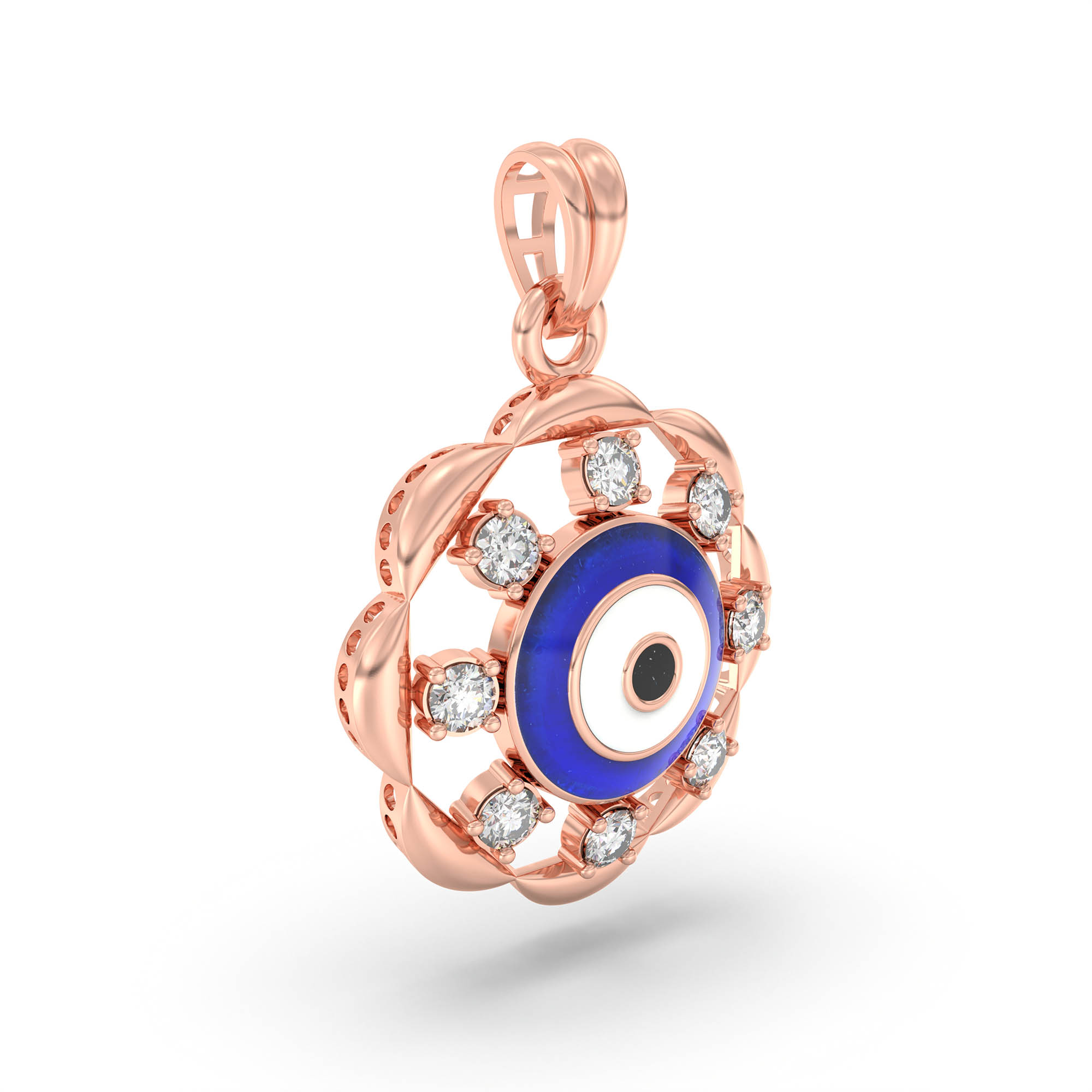 Evil Eye Pendant with Lab-Grown Diamonds in 18K Rose Gold – 0.2 Ct thumbnail