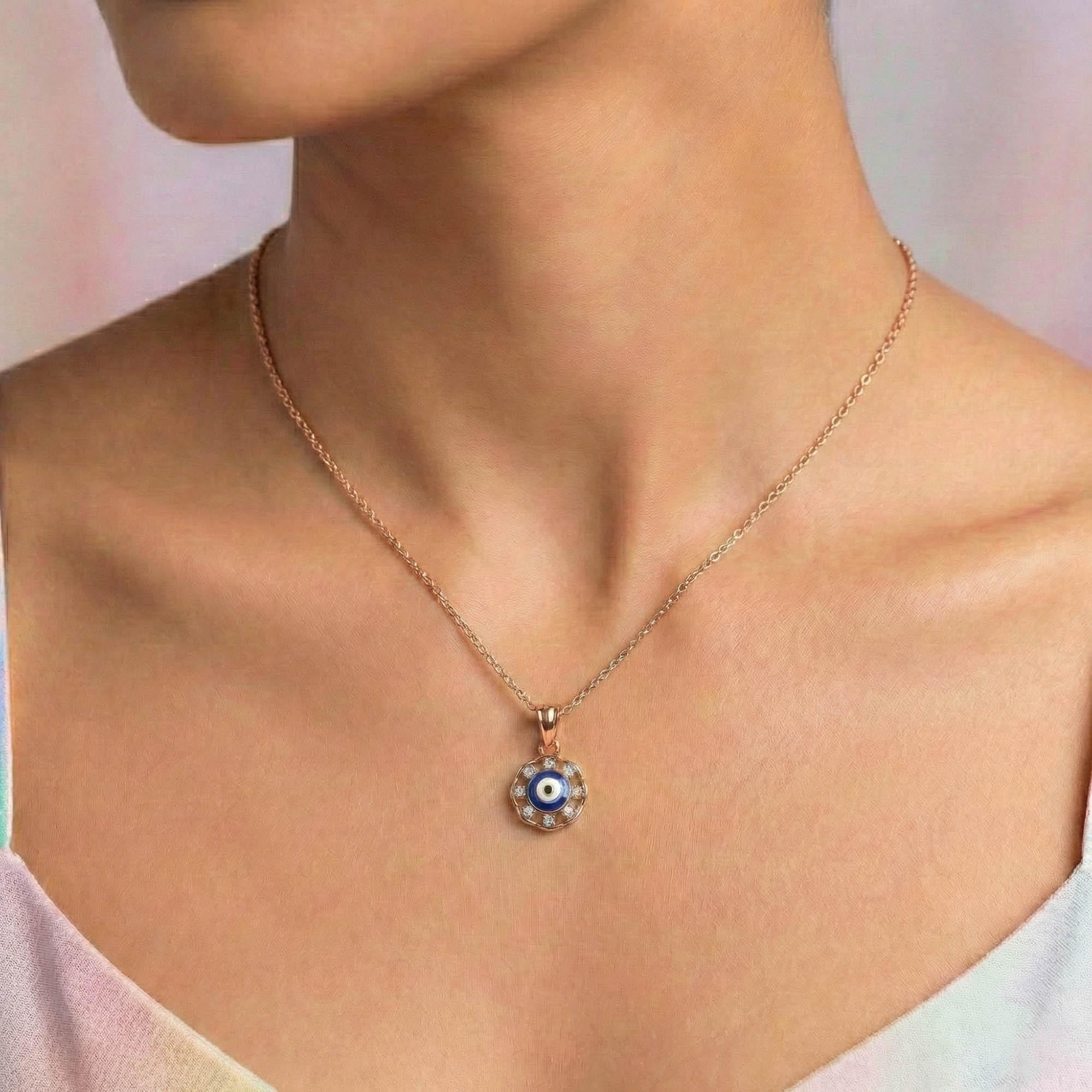 Evil Eye Pendant with Lab-Grown Diamonds in 18K Rose Gold – 0.2 Ct thumbnail