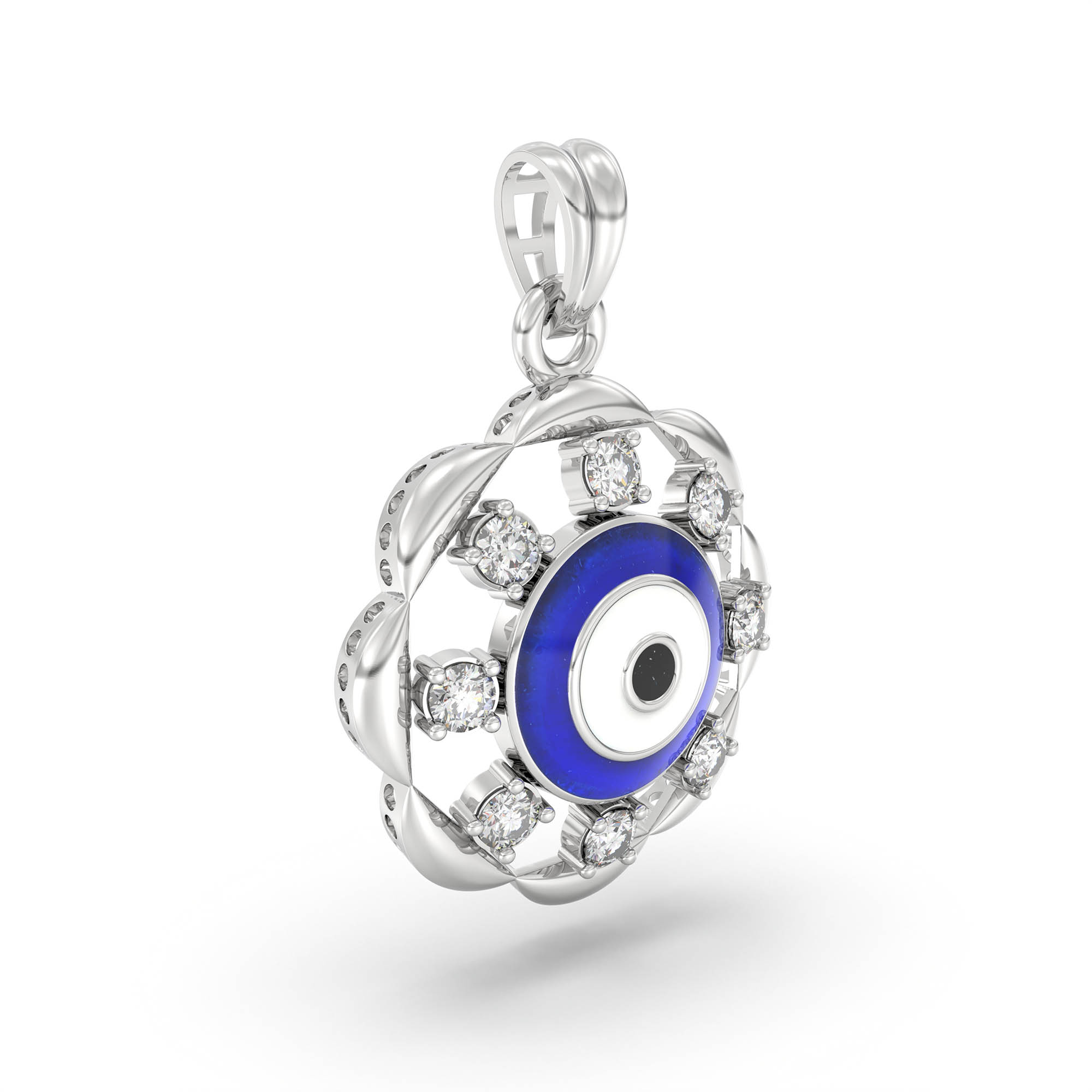 Evil Eye Pendant with Lab-Grown Diamonds in 18K White Gold – 0.2 Ct thumbnail