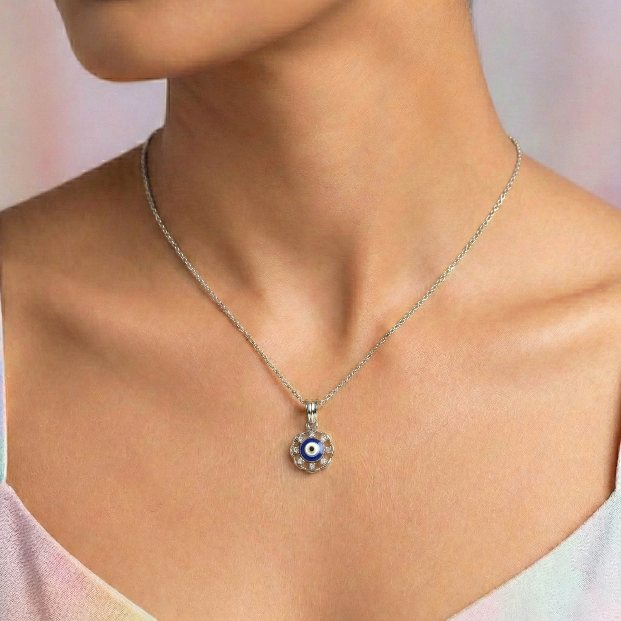 Evil Eye Pendant with Lab-Grown Diamonds in 18K White Gold – 0.2 Ct thumbnail