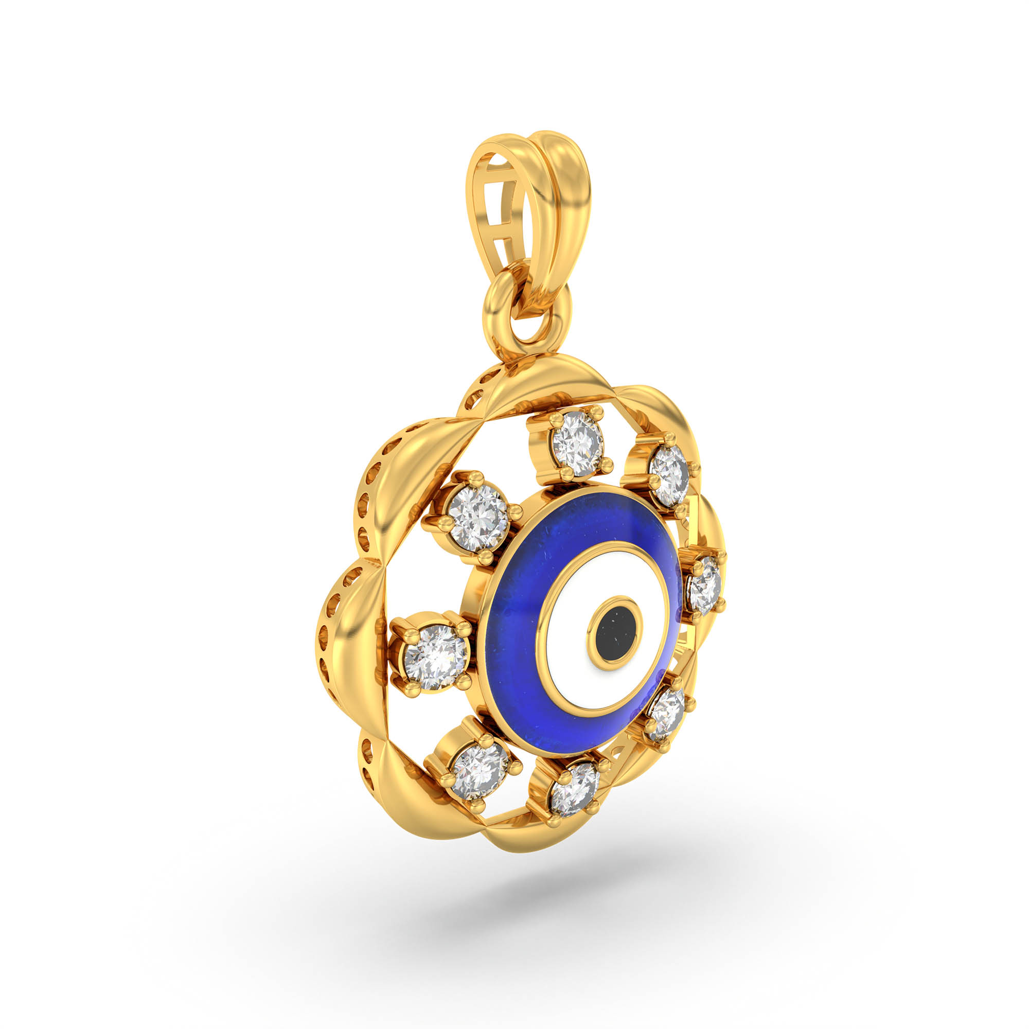 Evil Eye Pendant with Lab-Grown Diamonds in 22K Yellow Gold – 0.2 Ct thumbnail