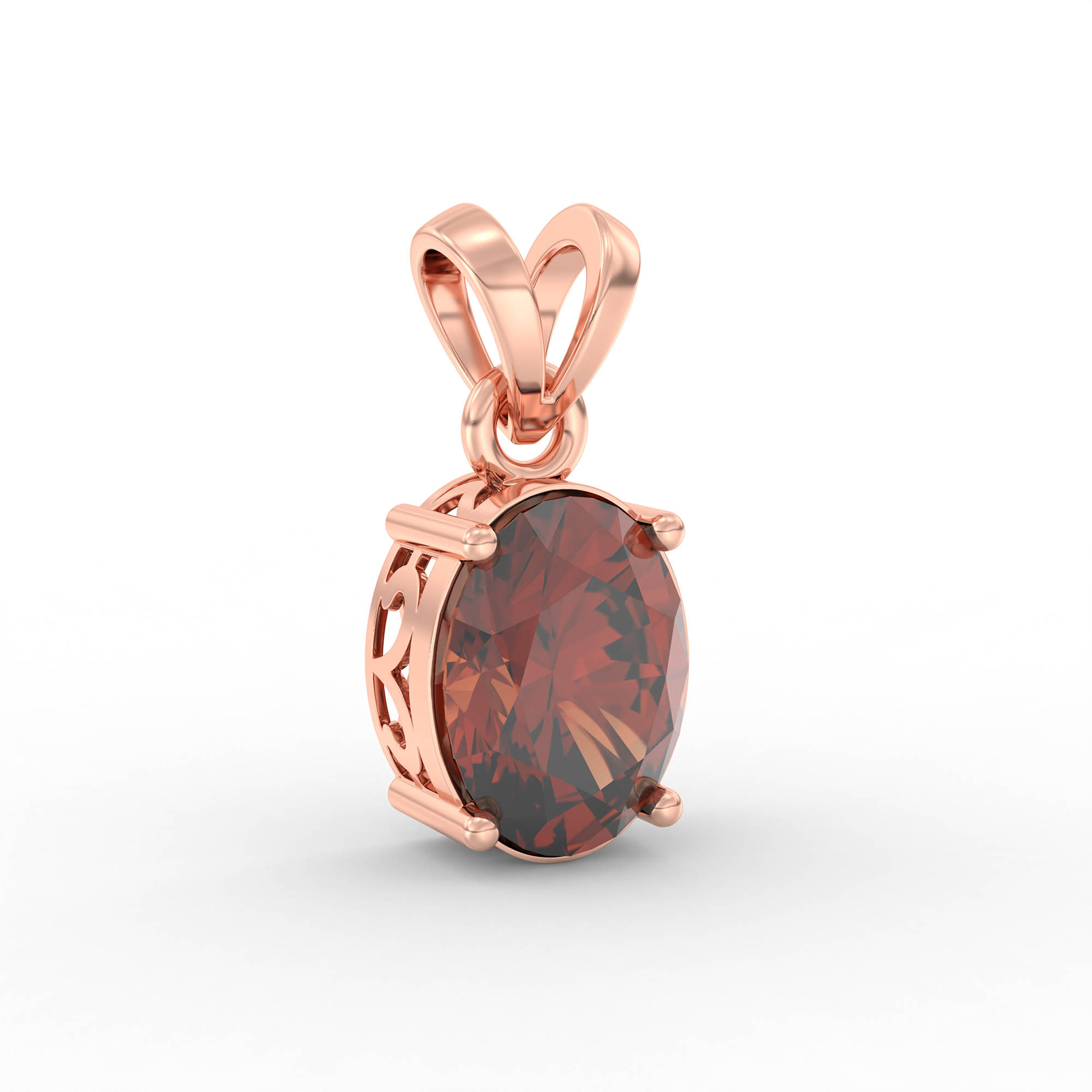 Hessonite (Gomed) Pendant in 18K Rose Gold – Oval 8x6 mm, Prong Setting, 1 g (Design K1-1) thumbnail