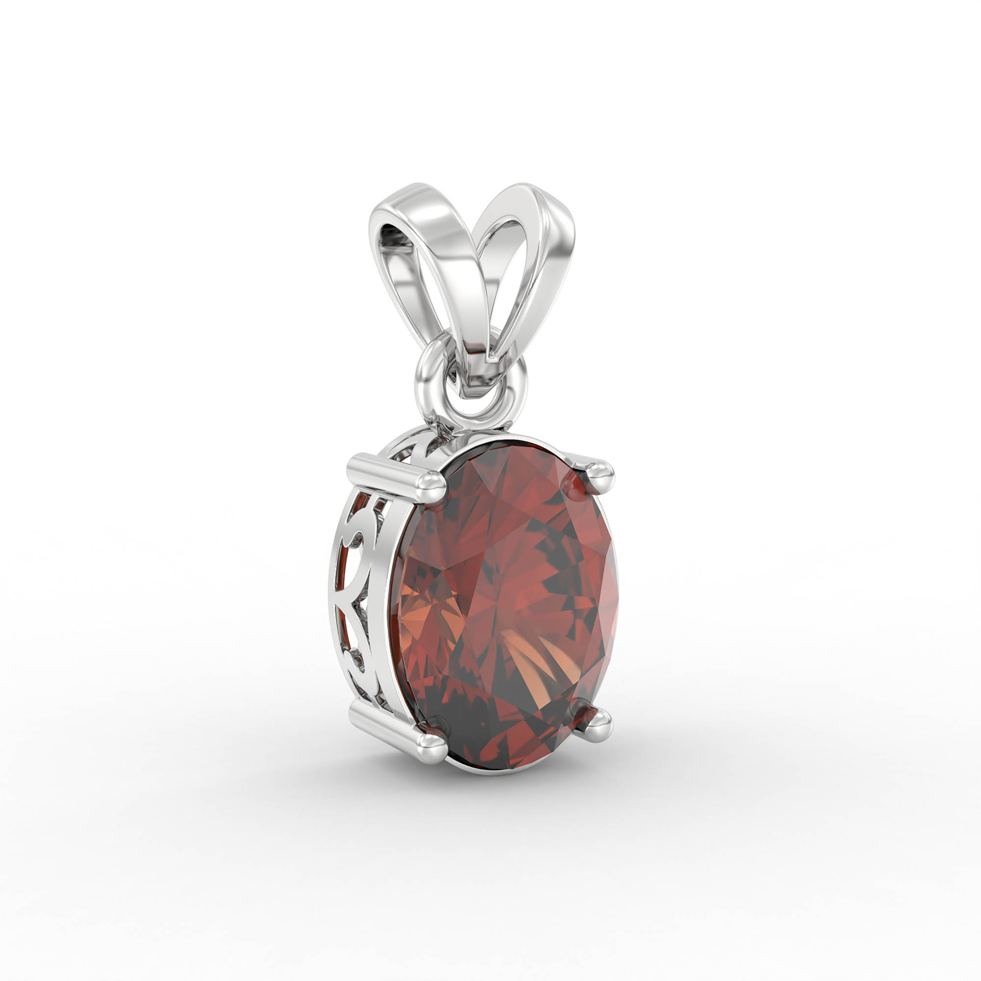 Hessonite (Gomed) Pendant in 18K White Gold – Oval 8x6 mm, Prong Setting, 1 g (Design K1-1) thumbnail