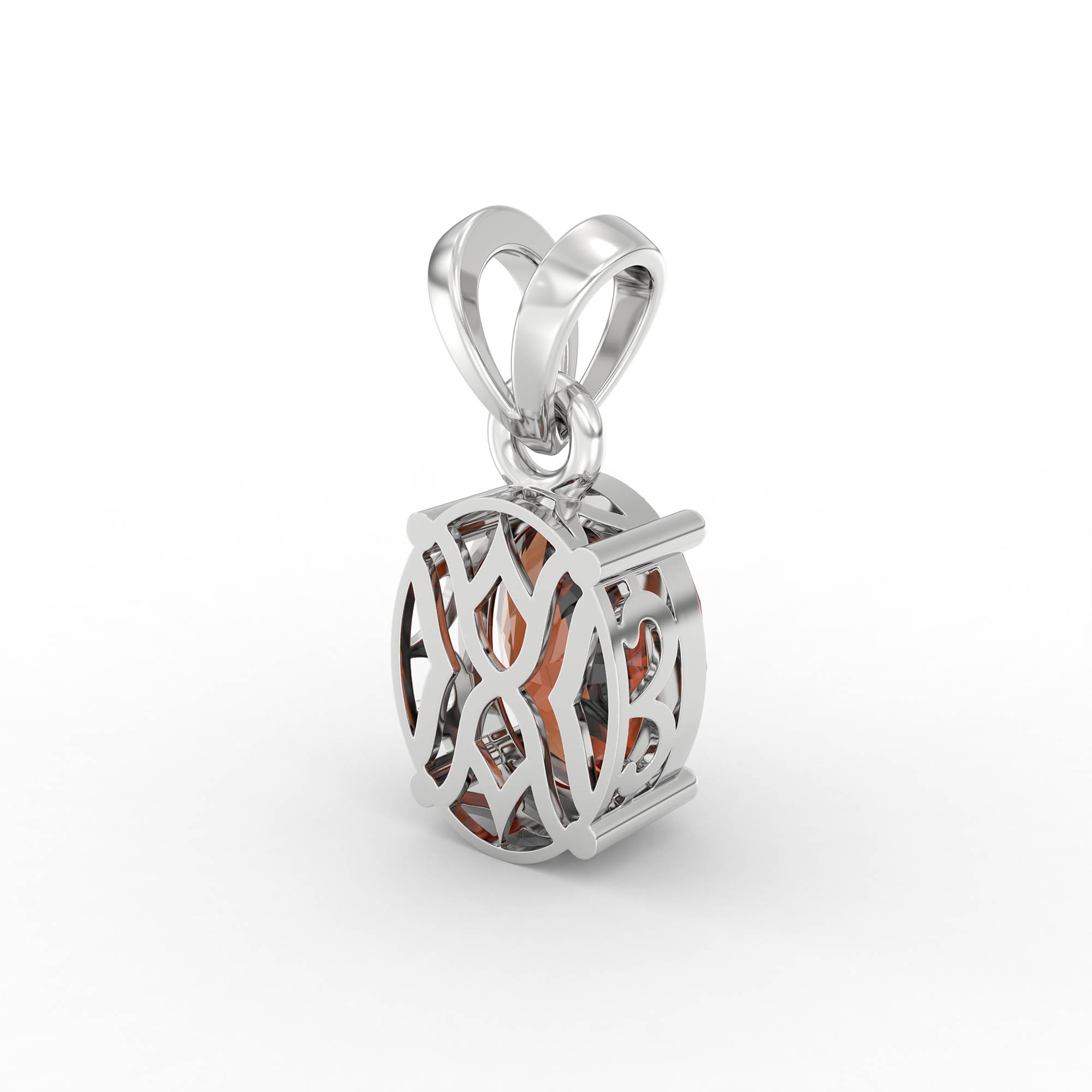 Hessonite (Gomed) Pendant in 18K White Gold – Oval 8x6 mm, Prong Setting, 1 g (Design K1-1) thumbnail
