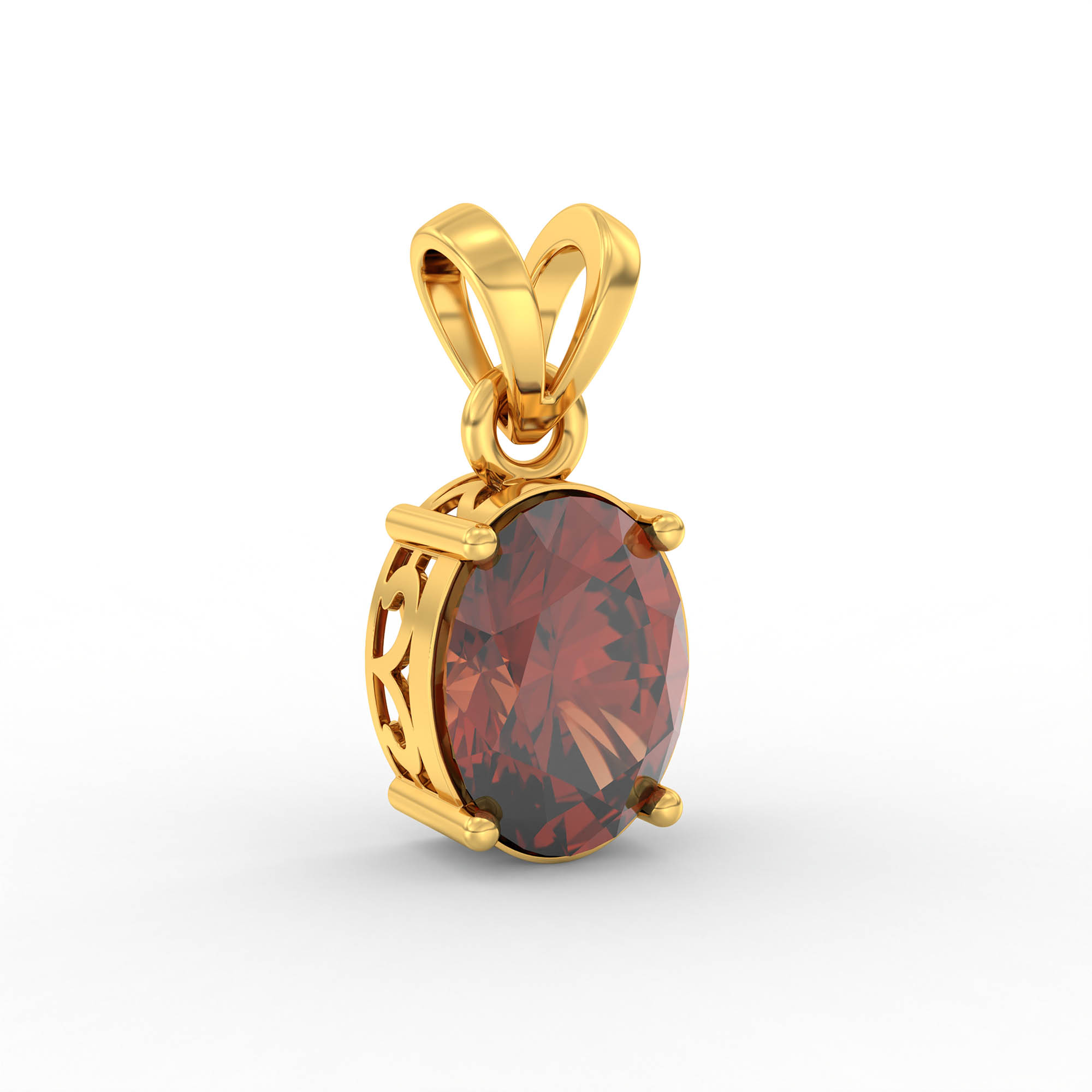 Hessonite (Gomed) Pendant in 22K Yellow Gold – Oval 8x6 mm, Prong Setting, 1 g (Design K1-1) thumbnail