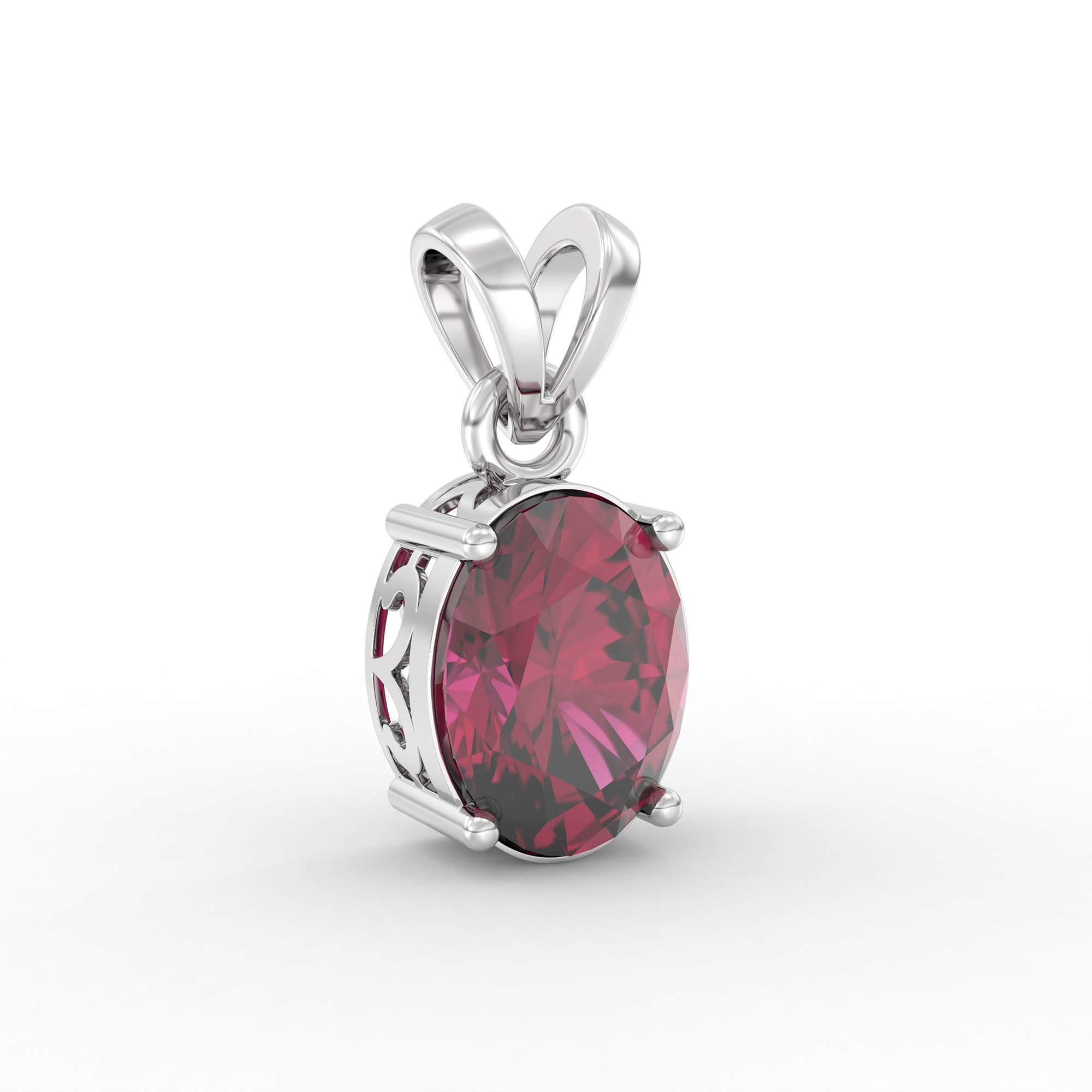 Ruby (Manik) Pendant in 18K White Gold – Oval 8x6 mm, Prong Setting, 1 g (Design K1-1) thumbnail