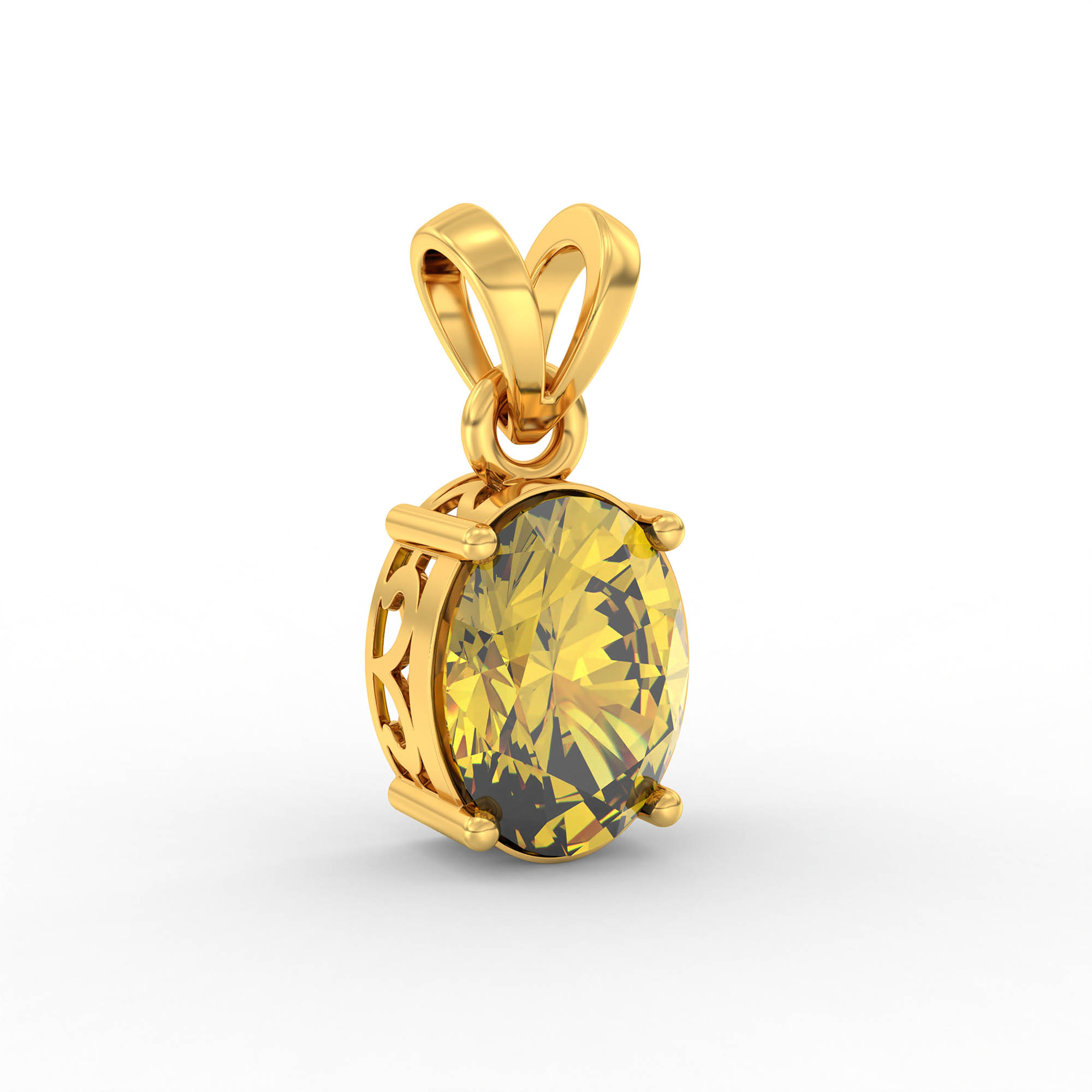 Yellow Sapphire (Pukhraj) Pendant in 22K Yellow Gold – Oval 8x6 mm, Prong Setting, 1 g (Design K1-1) thumbnail