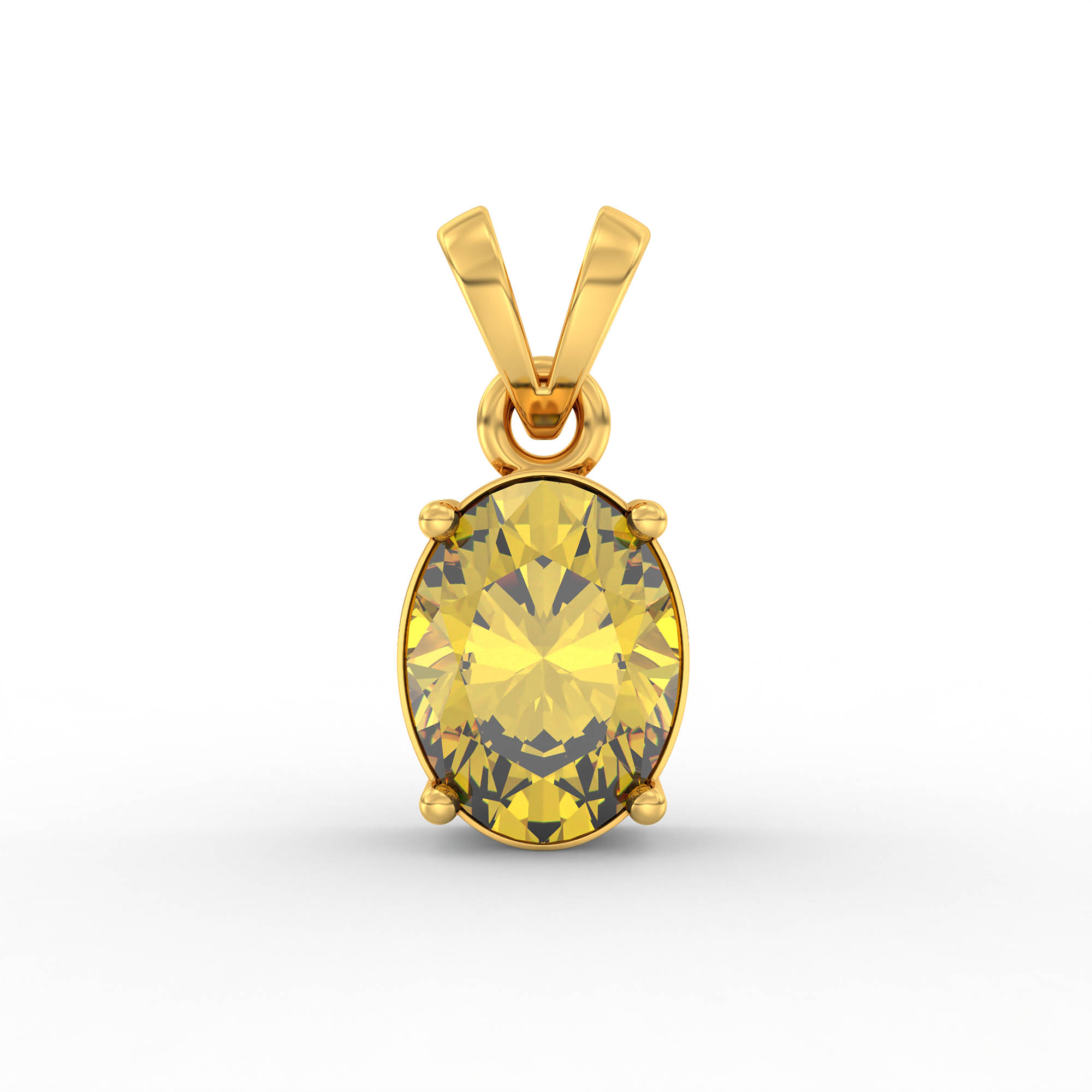 Yellow Sapphire (Pukhraj) Pendant in 22K Yellow Gold – Oval 8x6 mm, Prong Setting, 1 g (Design K1-1) thumbnail