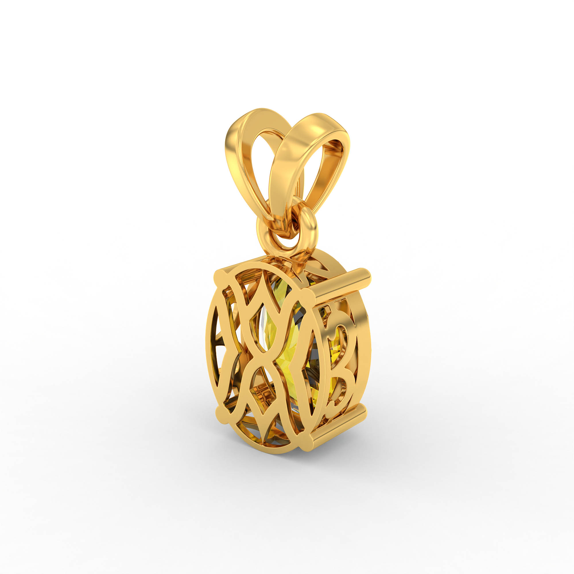 Yellow Sapphire (Pukhraj) Pendant in 22K Yellow Gold – Oval 8x6 mm, Prong Setting, 1 g (Design K1-1) thumbnail