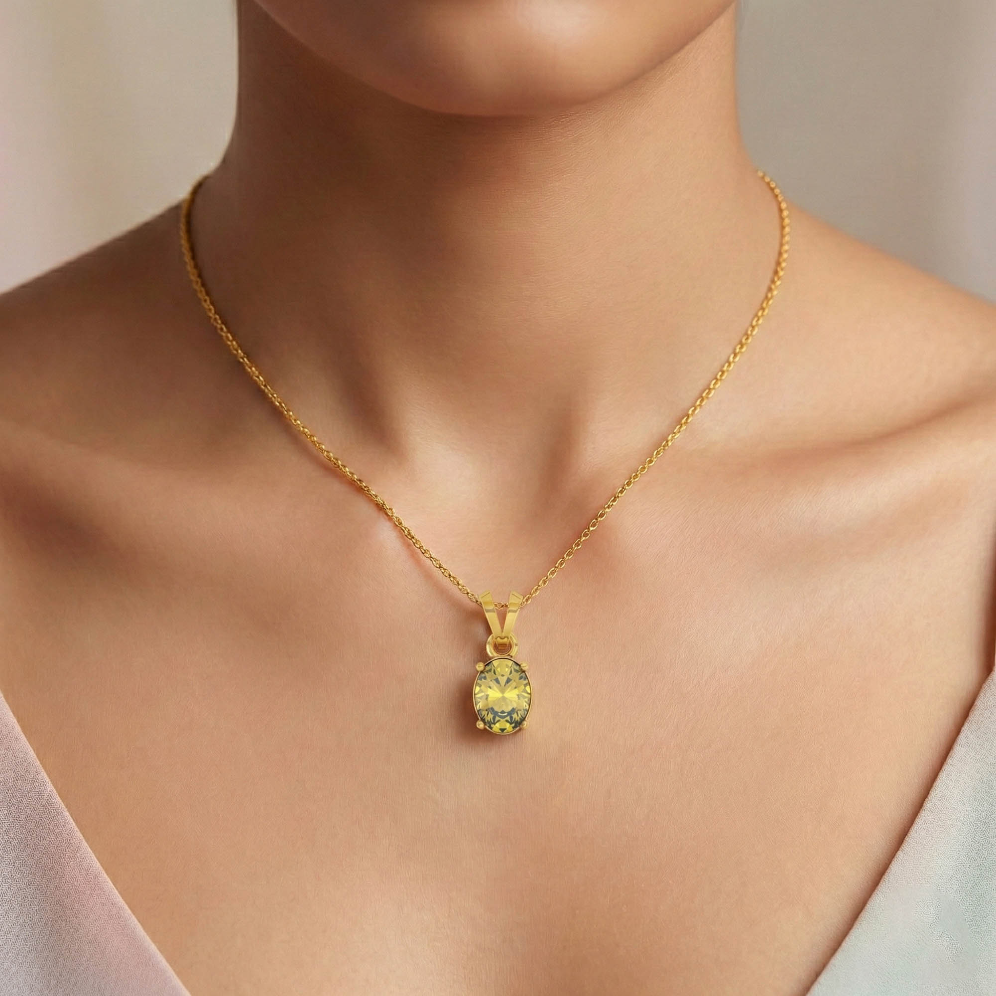 Yellow Sapphire (Pukhraj) Pendant in 22K Yellow Gold – Oval 8x6 mm, Prong Setting, 1 g (Design K1-1) thumbnail